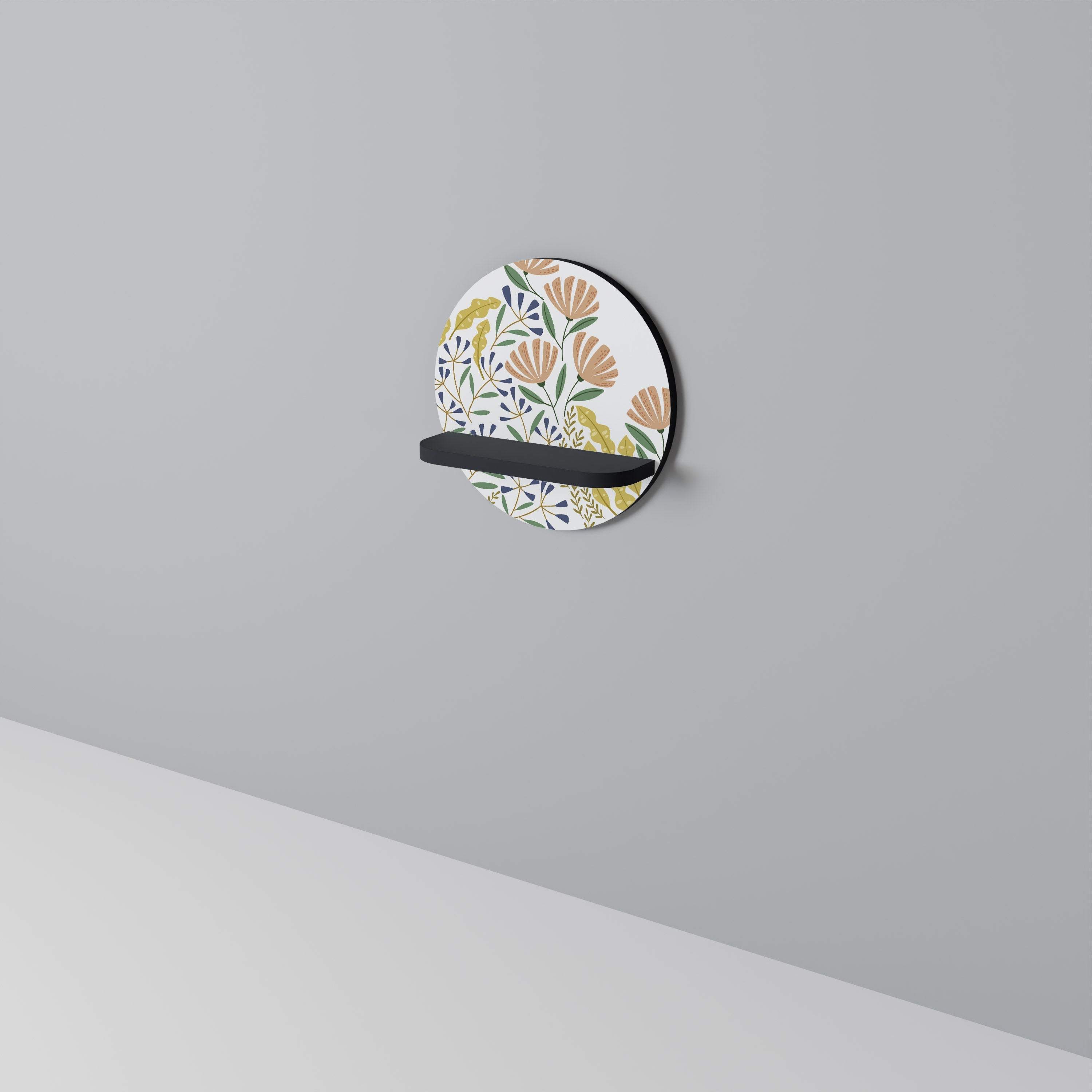 HELLO SPRING Round Art Shelf In Black Finish