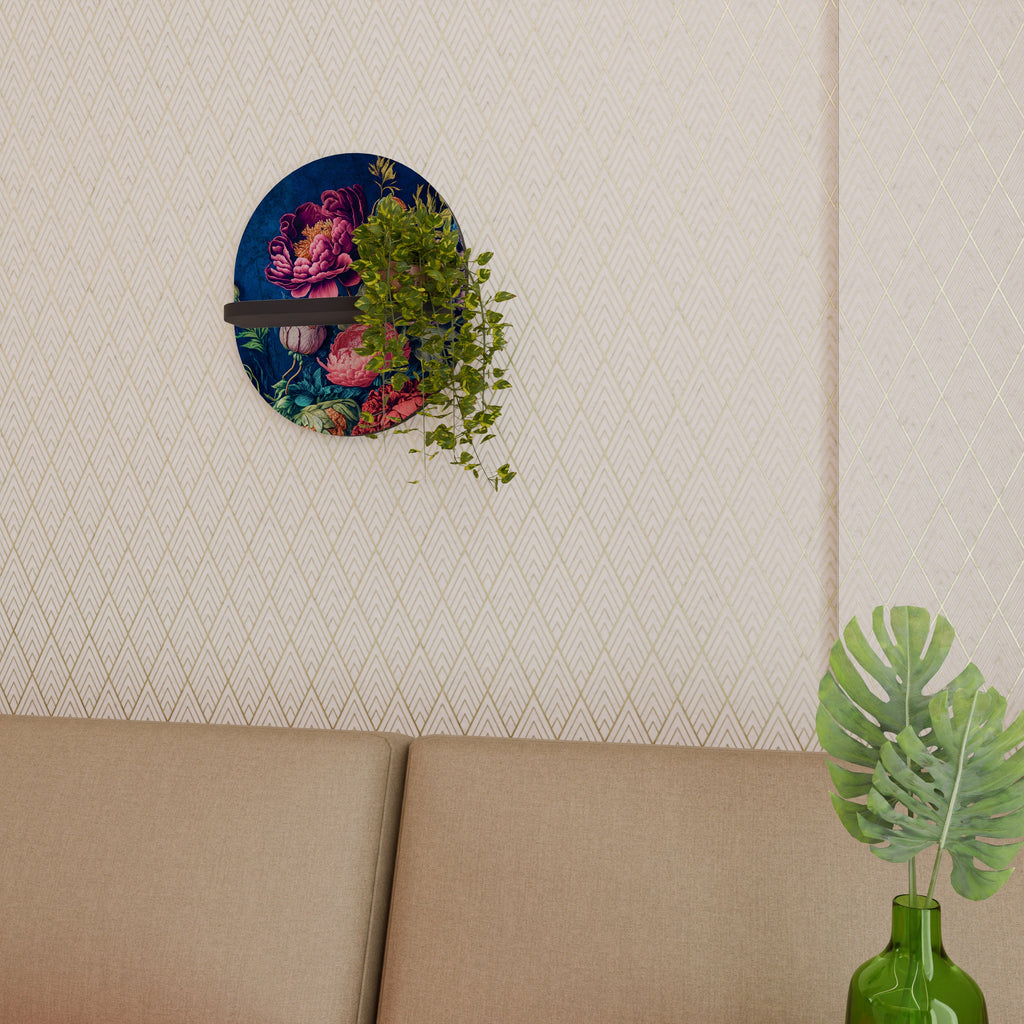 BLOOMING ELEGANCE Prateleira Oval Decorativa em Acabamento Preto