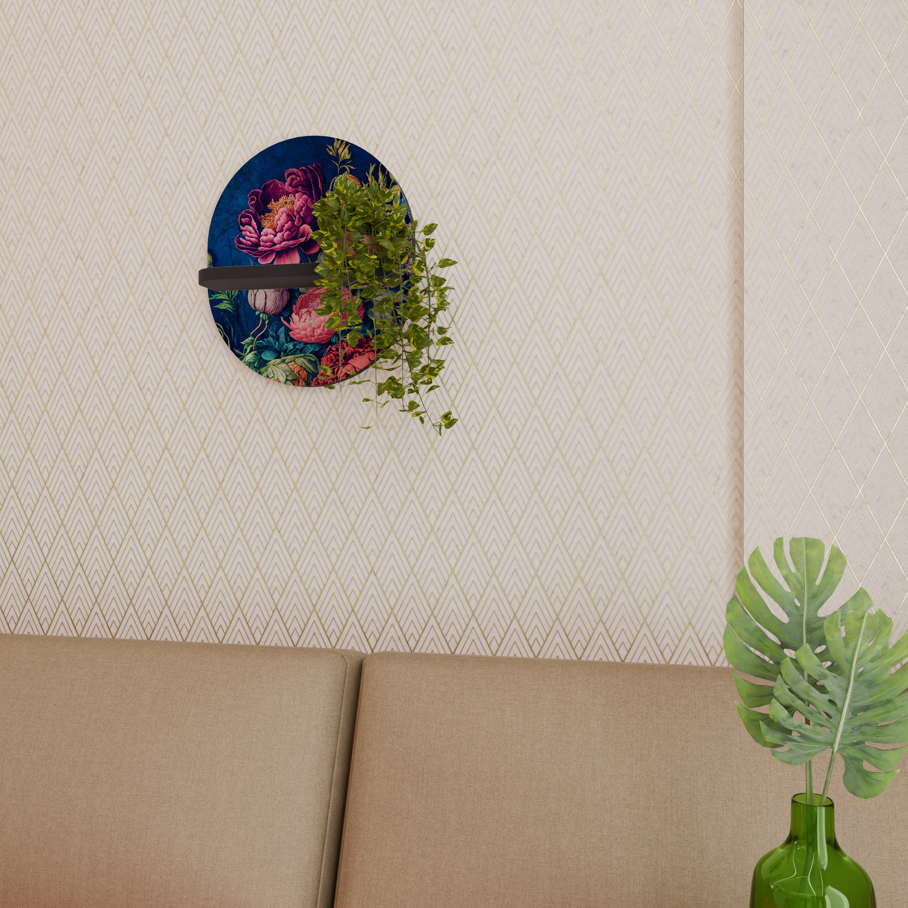 BLOOMING ELEGANCE Prateleira Oval Decorativa em Acabamento Preto