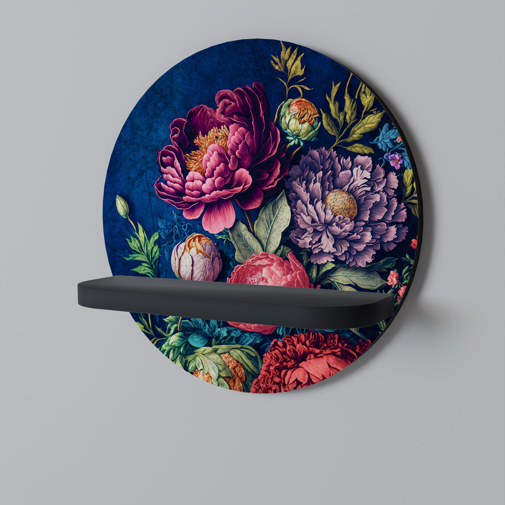 BLOOMING ELEGANCE Prateleira Redonda Decorativa em Acabamento Preto