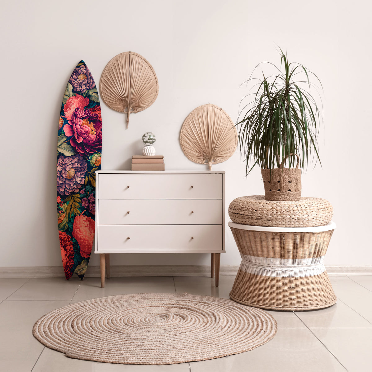 BLOOMING ELEGANCE Painel Decorativo Prancha de Surf