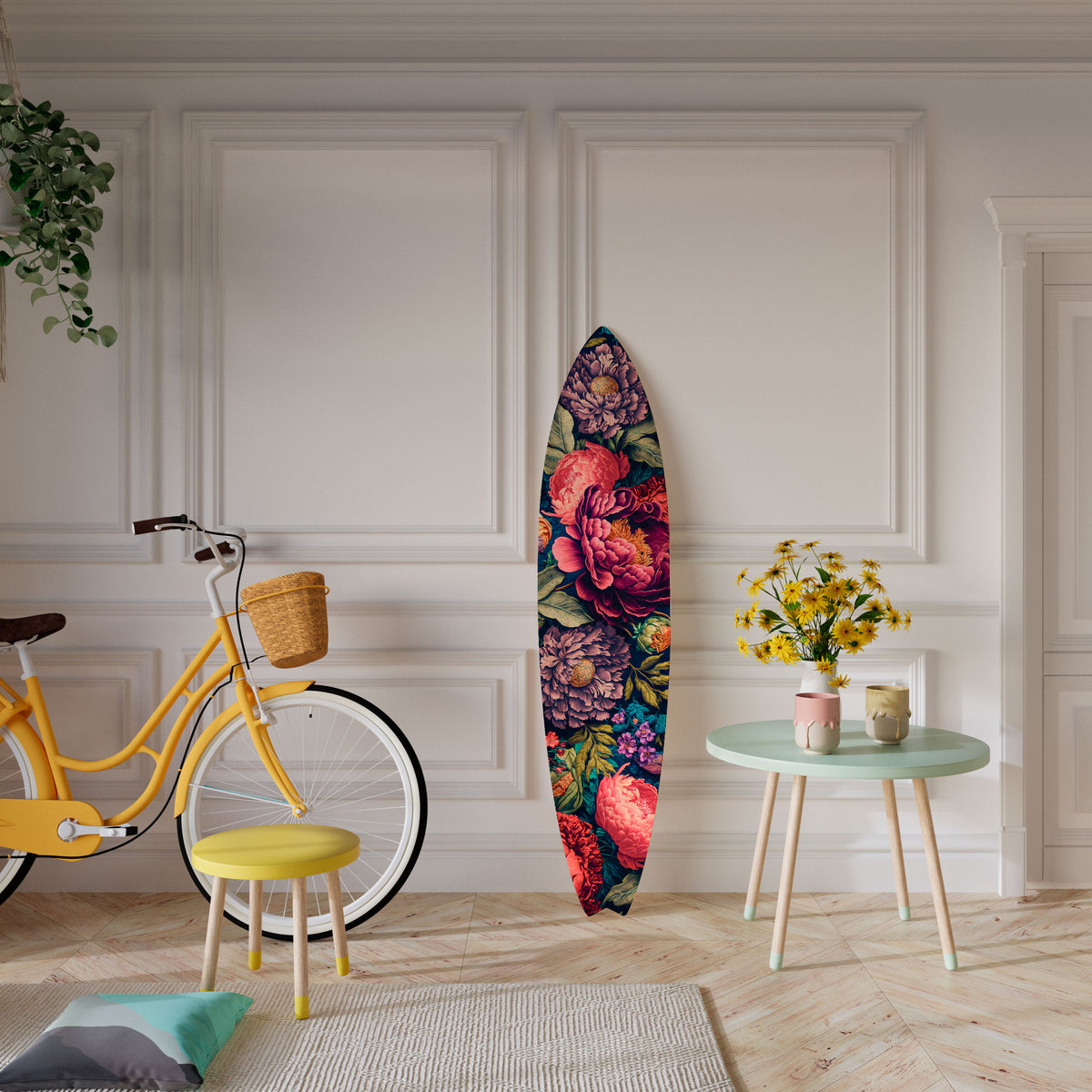 BLOOMING ELEGANCE Painel Decorativo Prancha de Surf