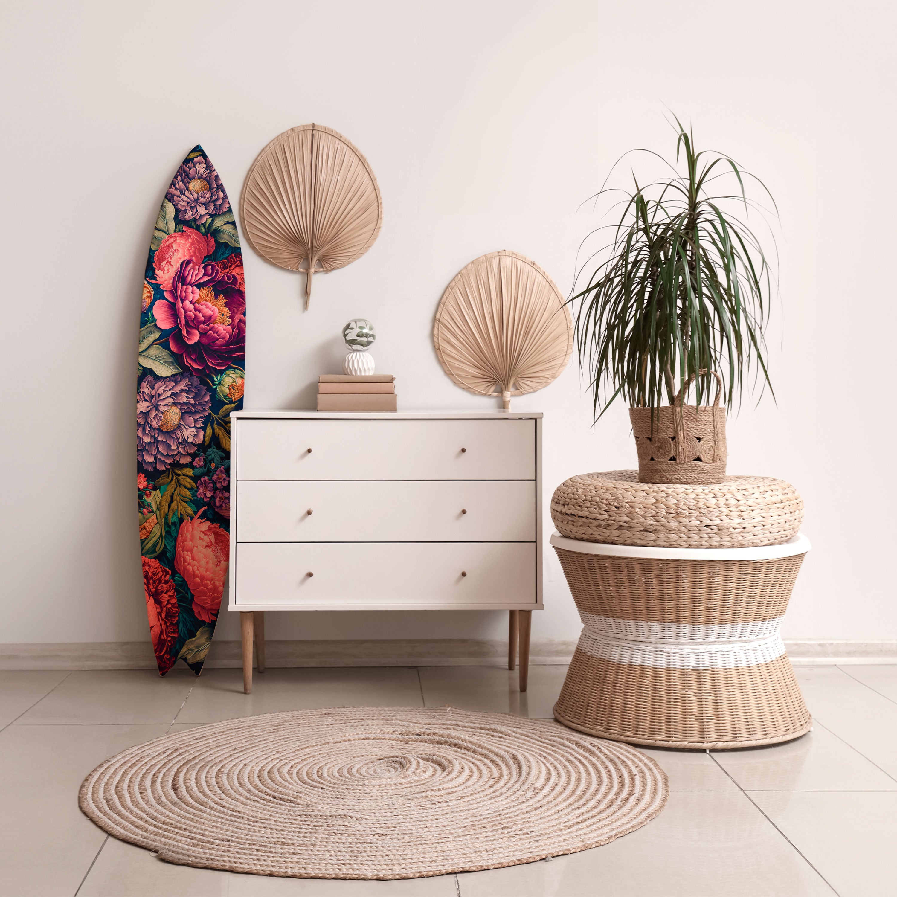BLOOMING ELEGANCE Prancha de surf decorativa em contraplacado