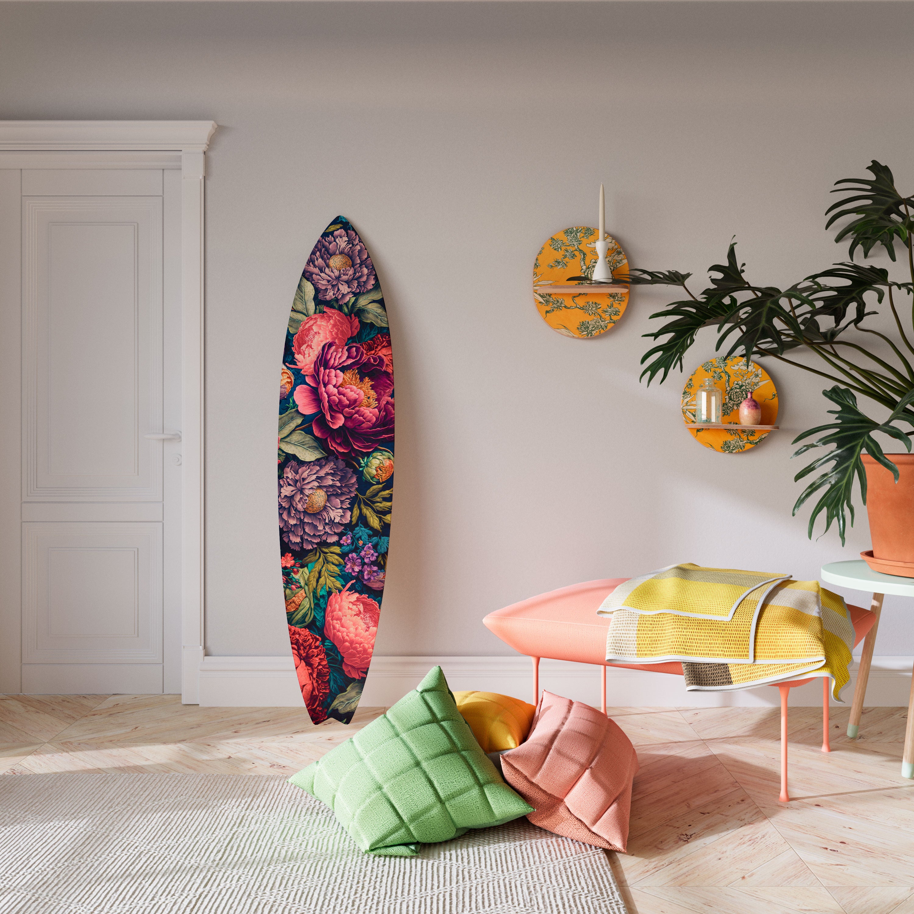 BLOOMING ELEGANCE Decorative Plywood Surfboard