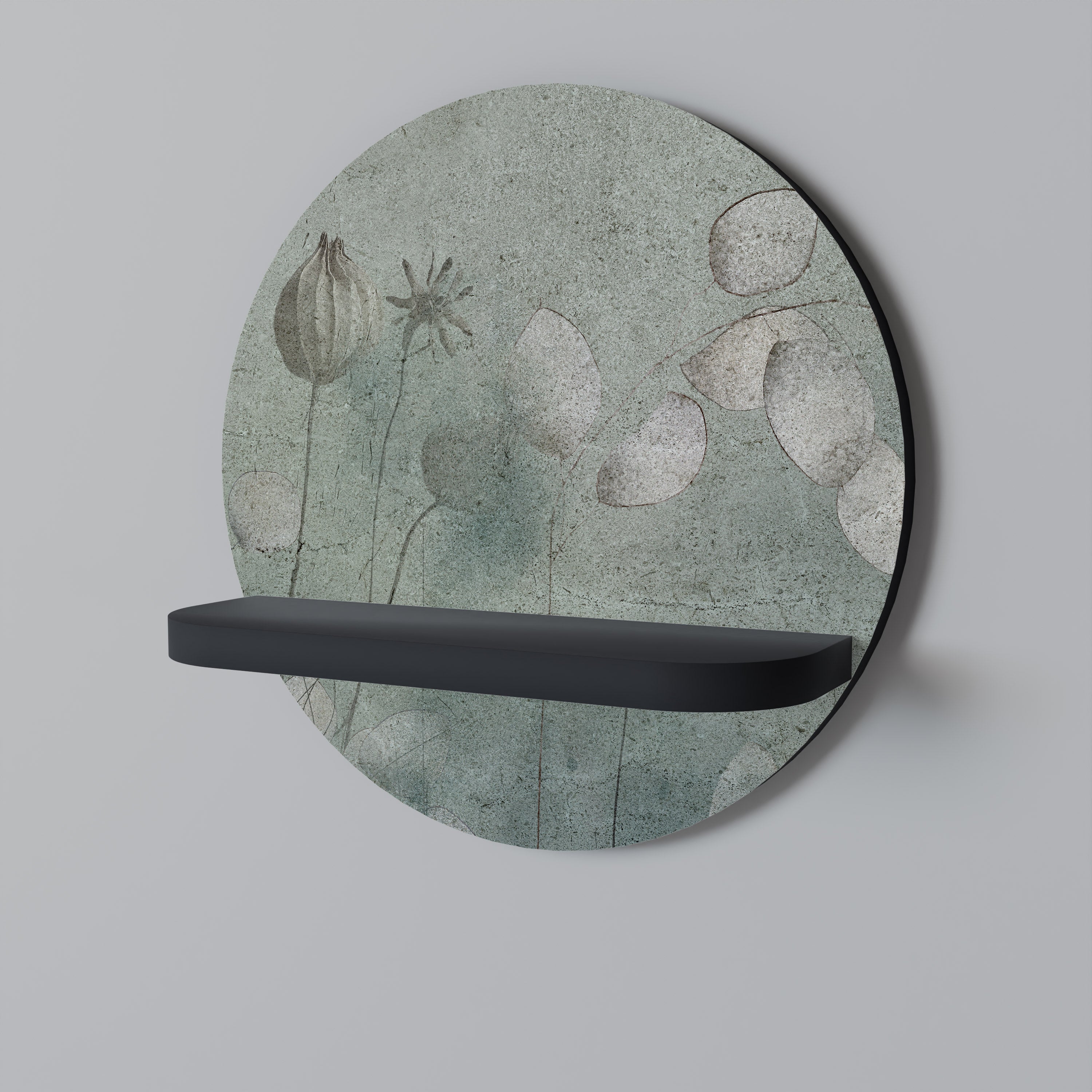 NIGHT LADY Round Art Shelf In Black Finish