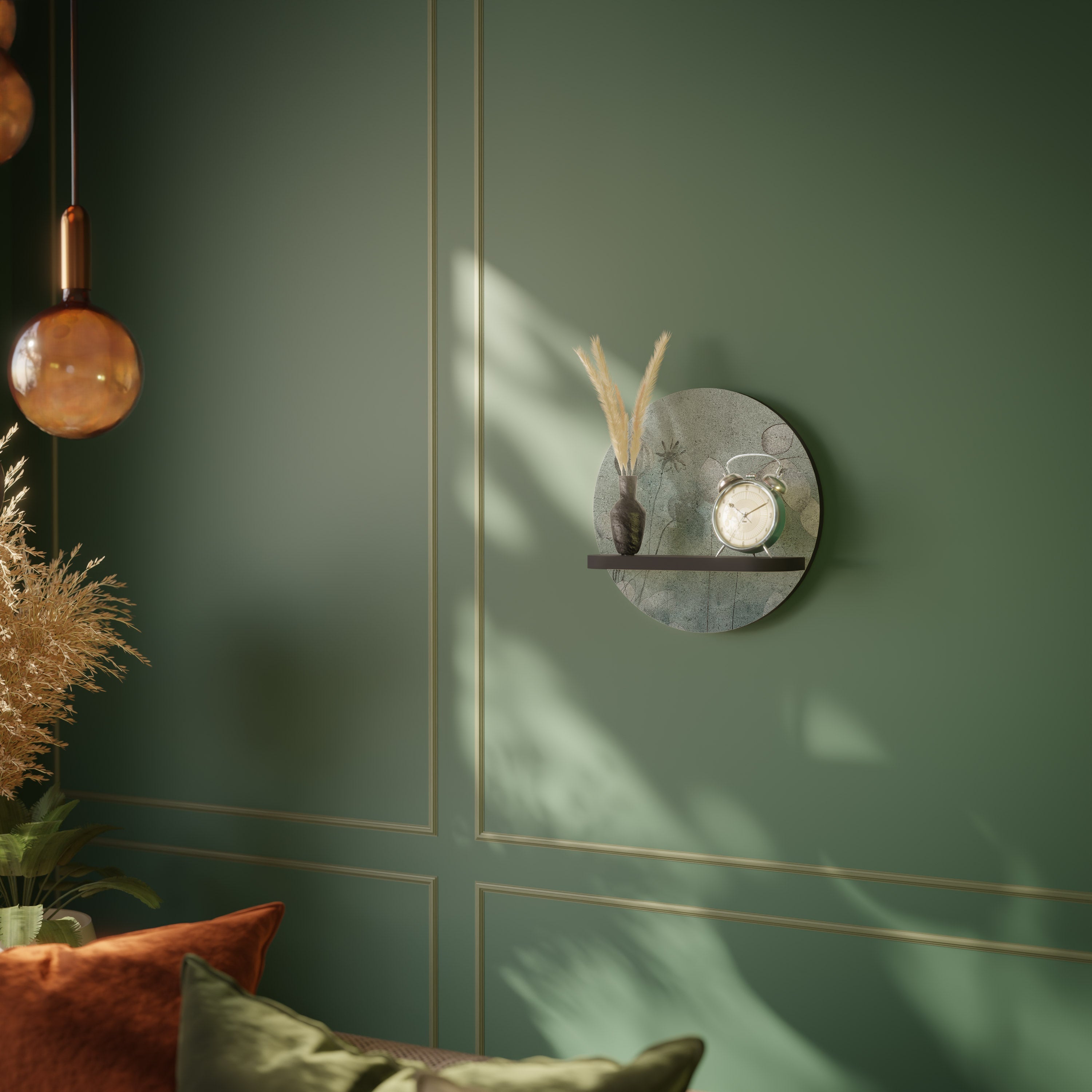 NIGHT LADY Round Art Shelf In Black Finish