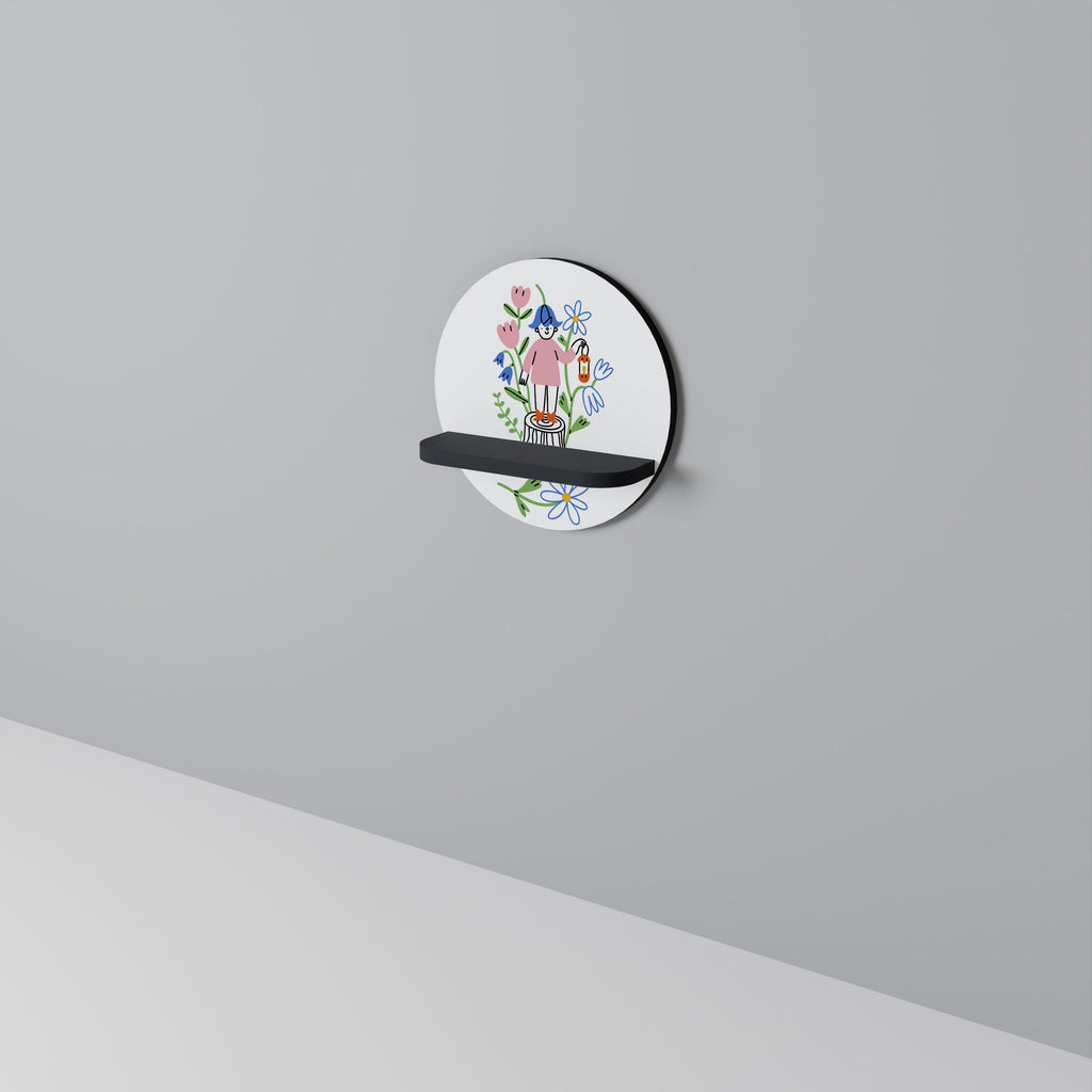 GARDEN GUARDIAN Round Art Shelf In Black Finish