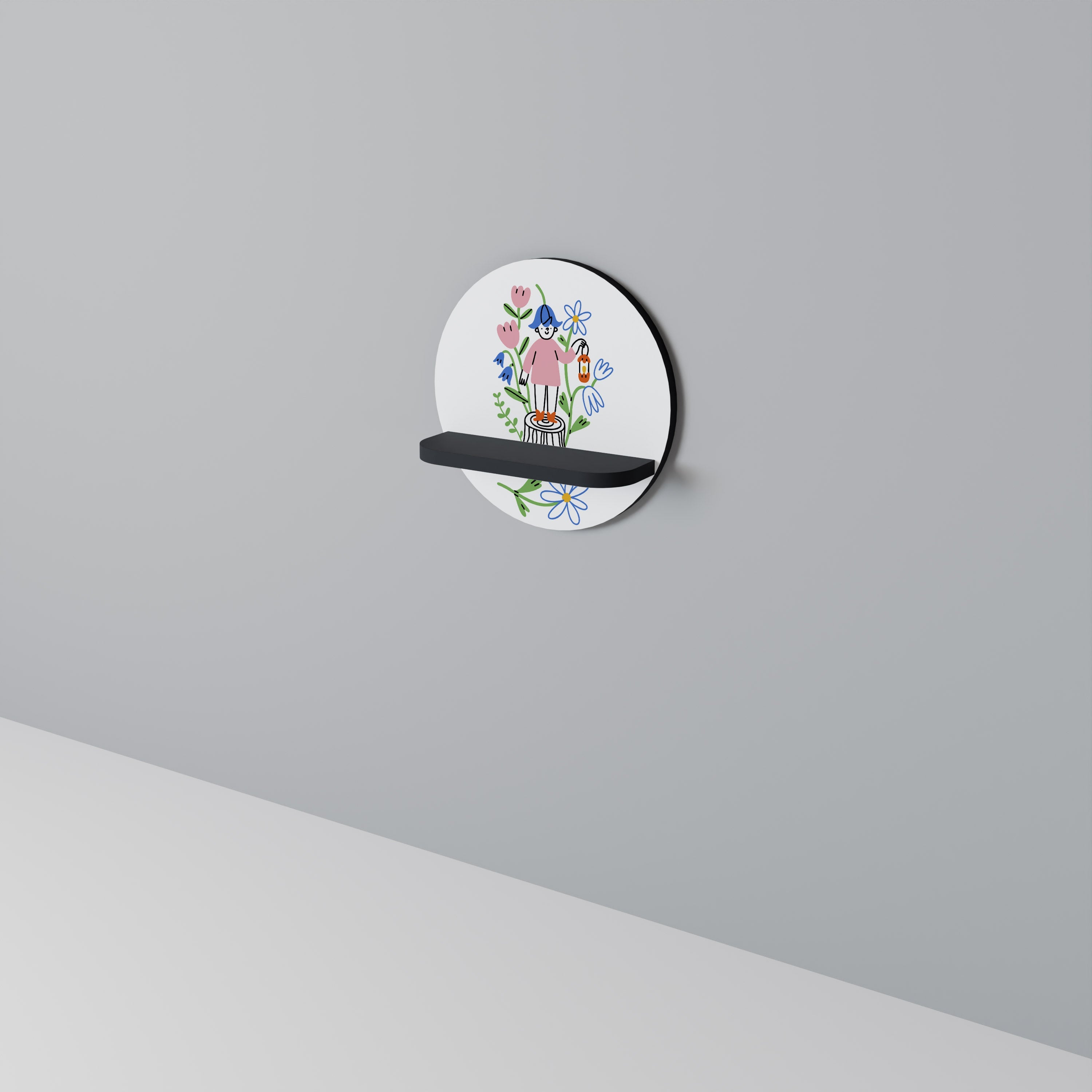 GARDEN GUARDIAN Round Art Shelf In Black Finish