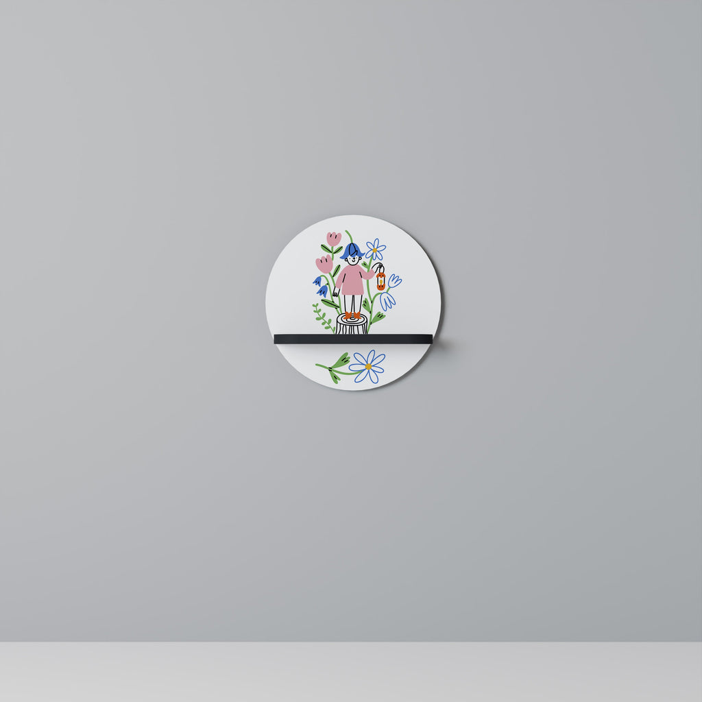 GARDEN GUARDIAN Round Art Shelf In Black Finish