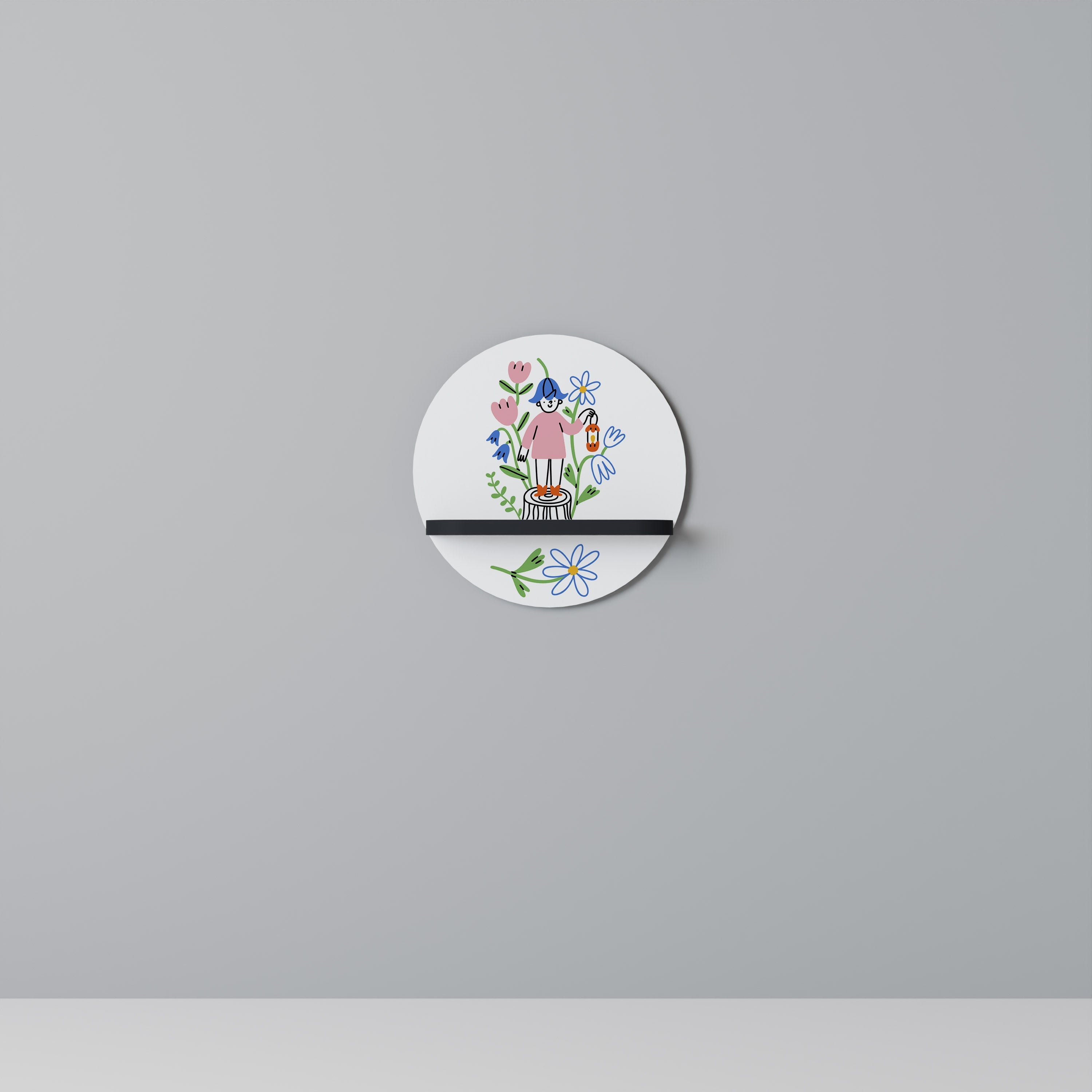 GARDEN GUARDIAN Round Art Shelf In Black Finish