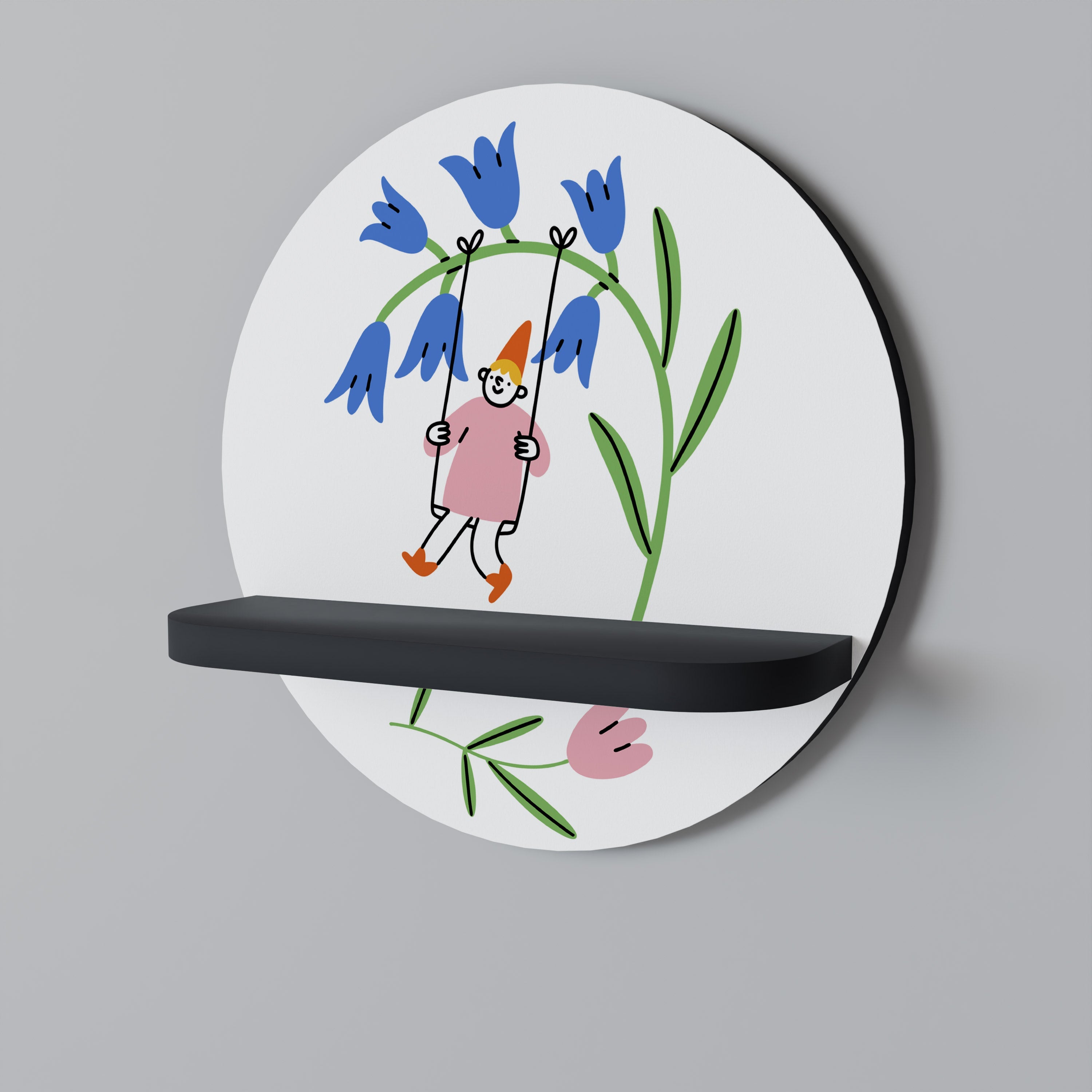 GARDEN JOY Round Art Shelf In Black Finish