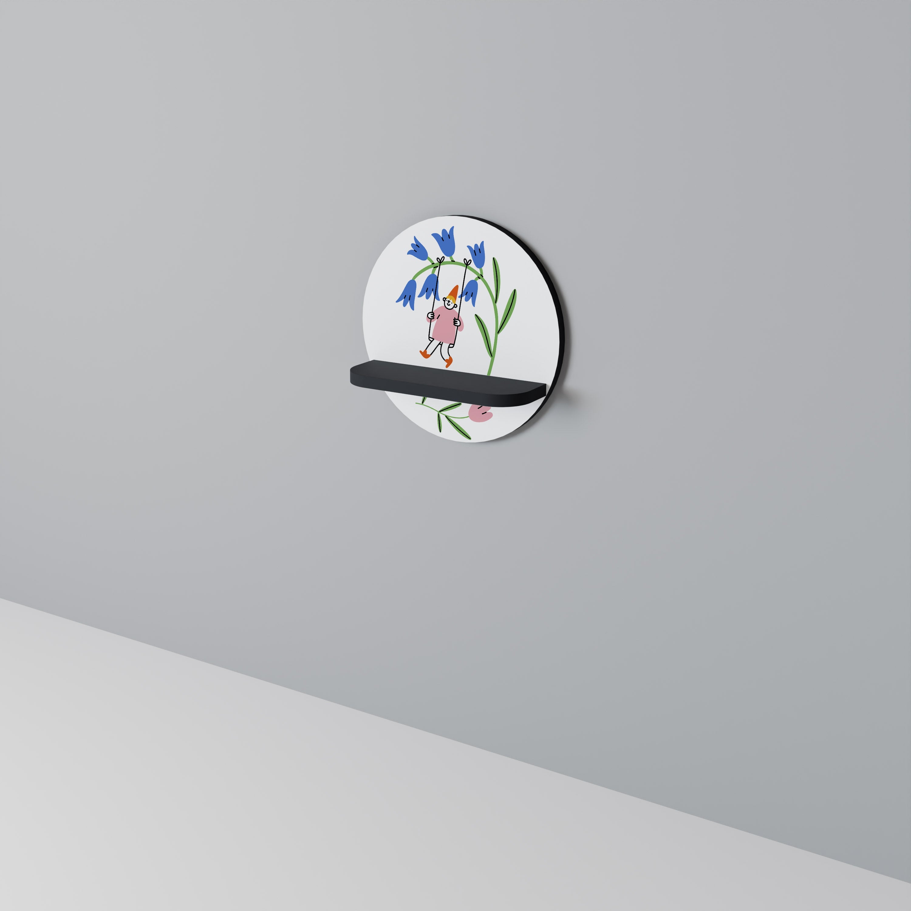 GARDEN JOY Round Art Shelf In Black Finish