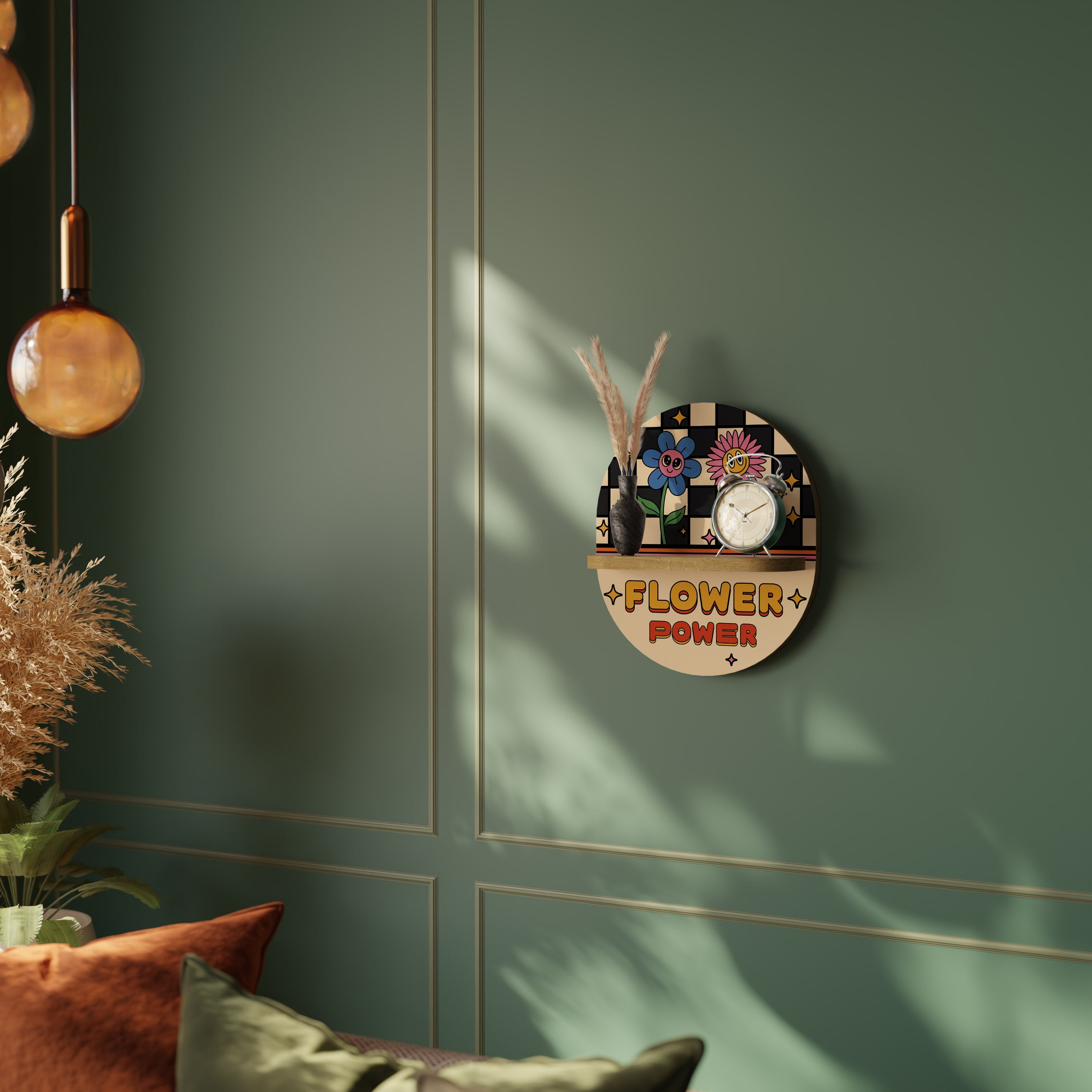 FLOWER POWER Prateleira Oval Decorativa em Efeito Carvalho