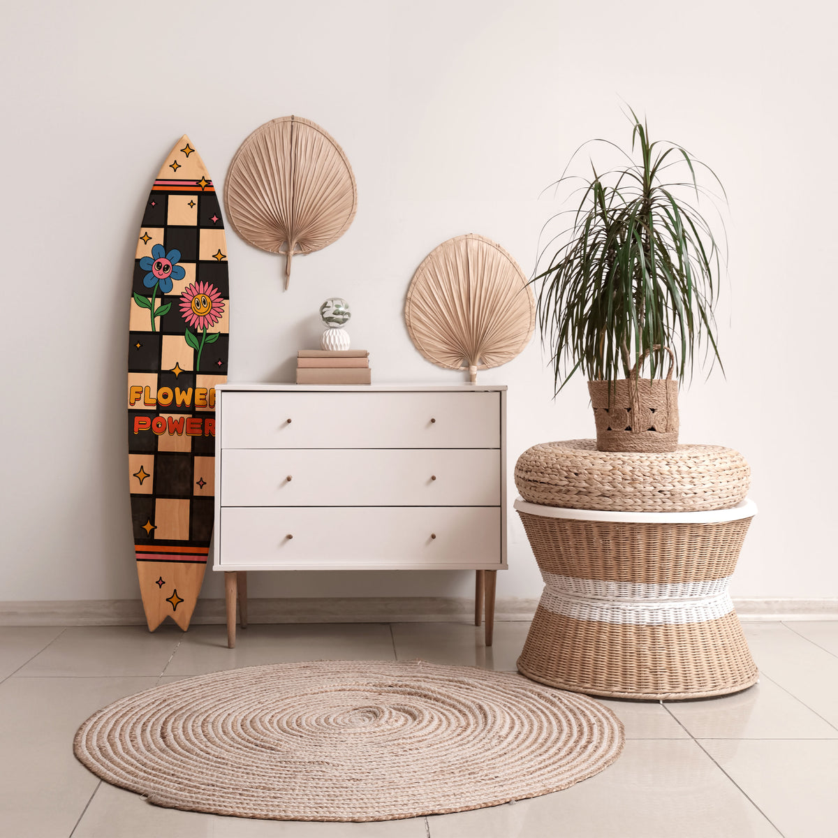 FLOWER POWER Painel Decorativo Prancha de Surf