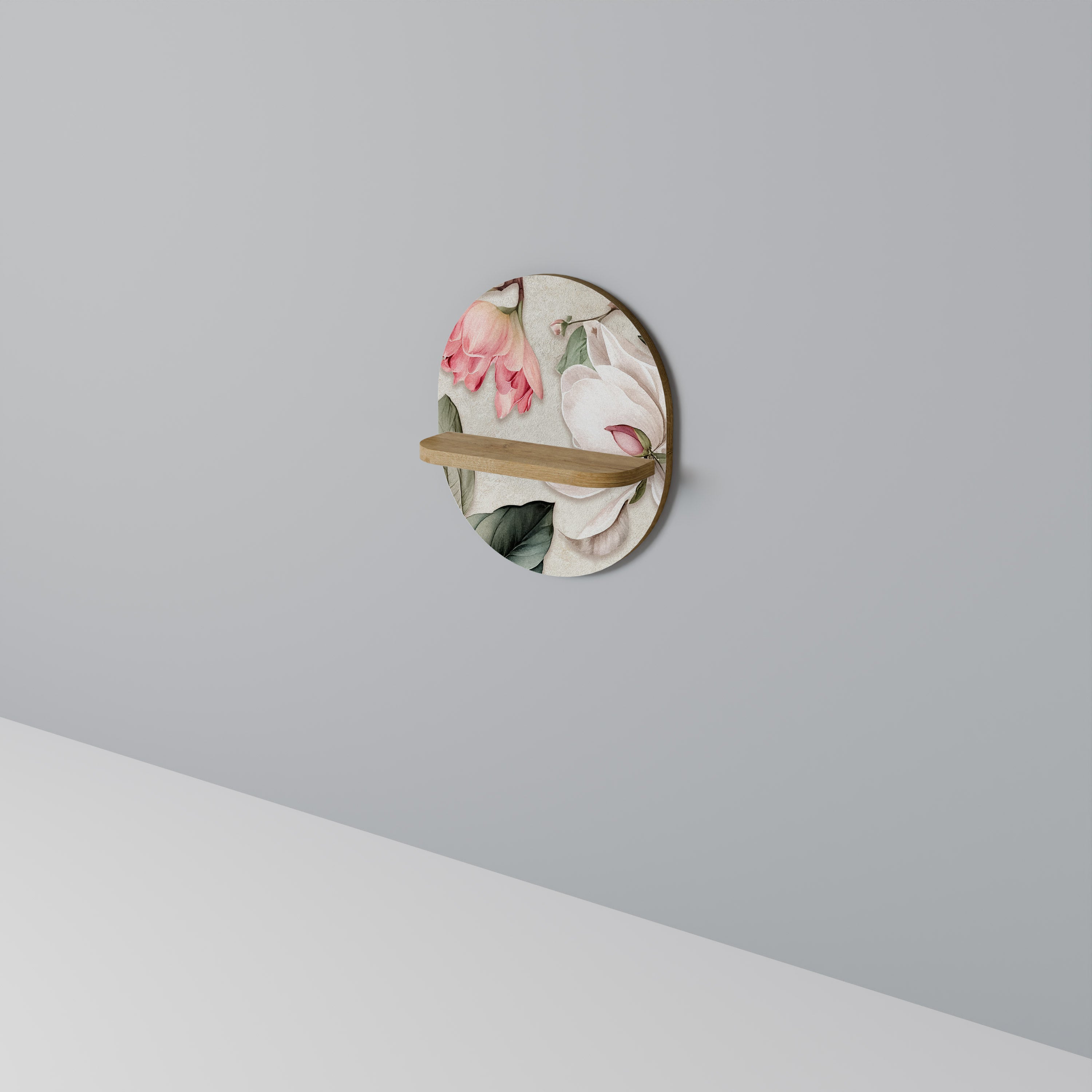 FLORAL GRACE Prateleira Oval Decorativa em Efeito Carvalho