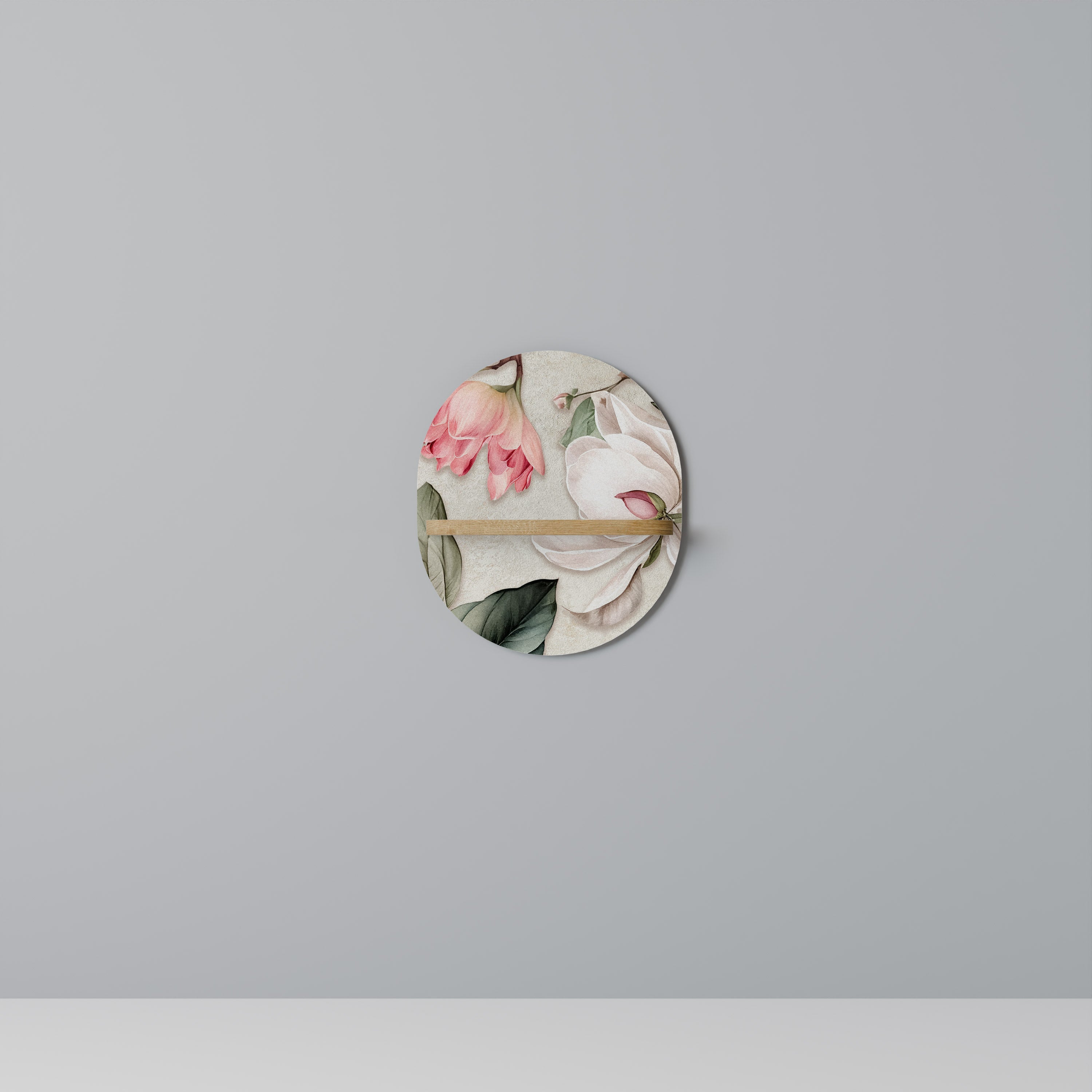 FLORAL GRACE Prateleira Oval Decorativa em Efeito Carvalho