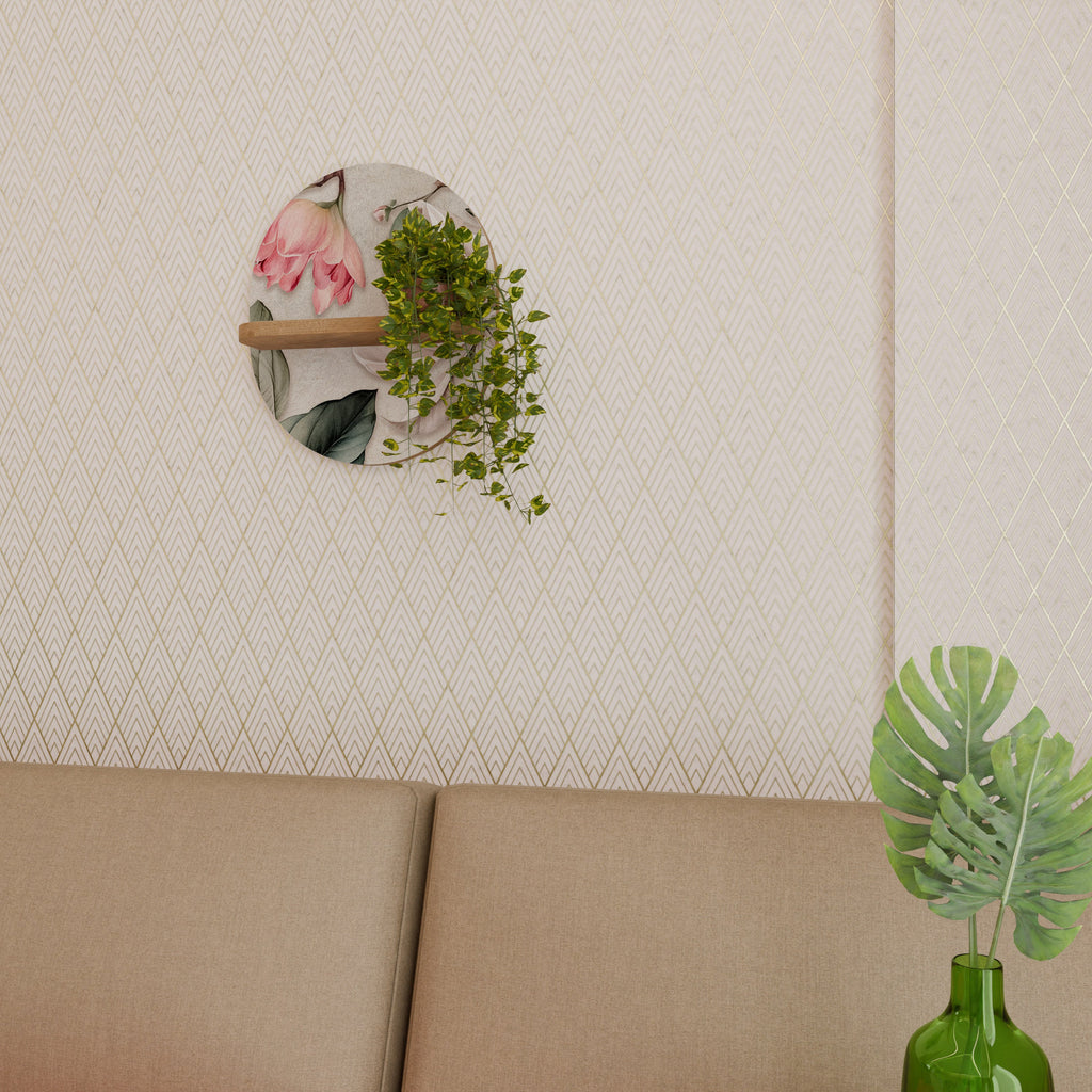 FLORAL GRACE Prateleira Oval Decorativa em Efeito Carvalho