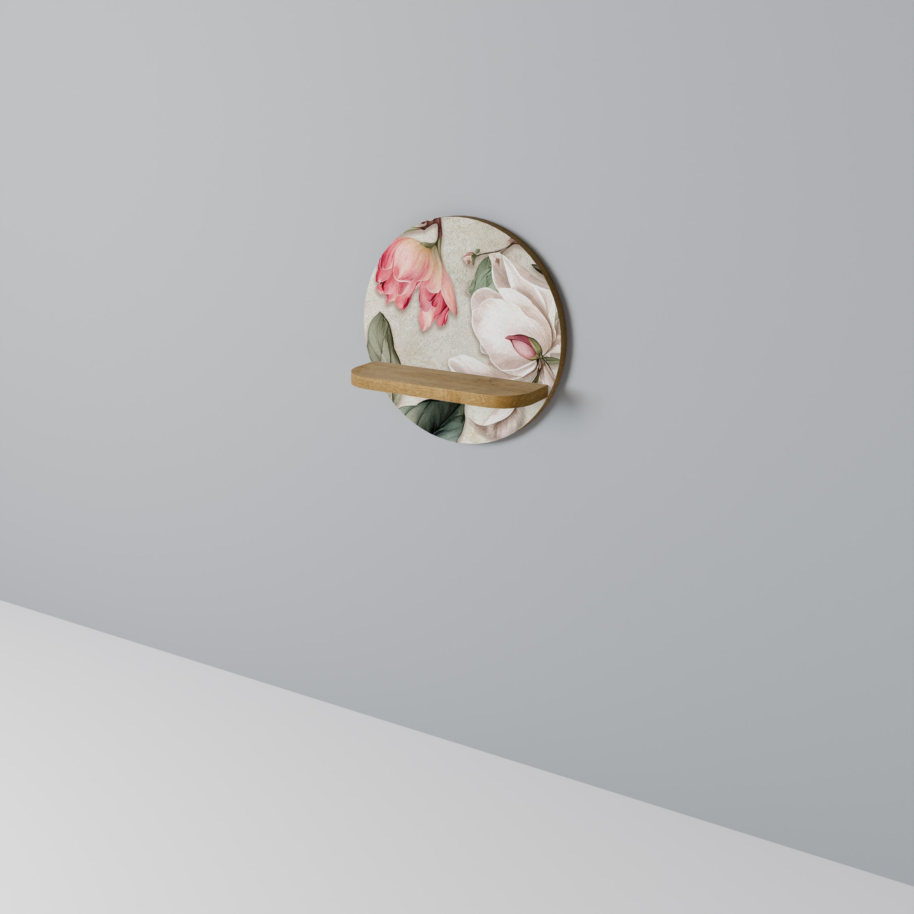 FLORAL GRACE Prateleira Redonda Decorativa em Efeito Carvalho