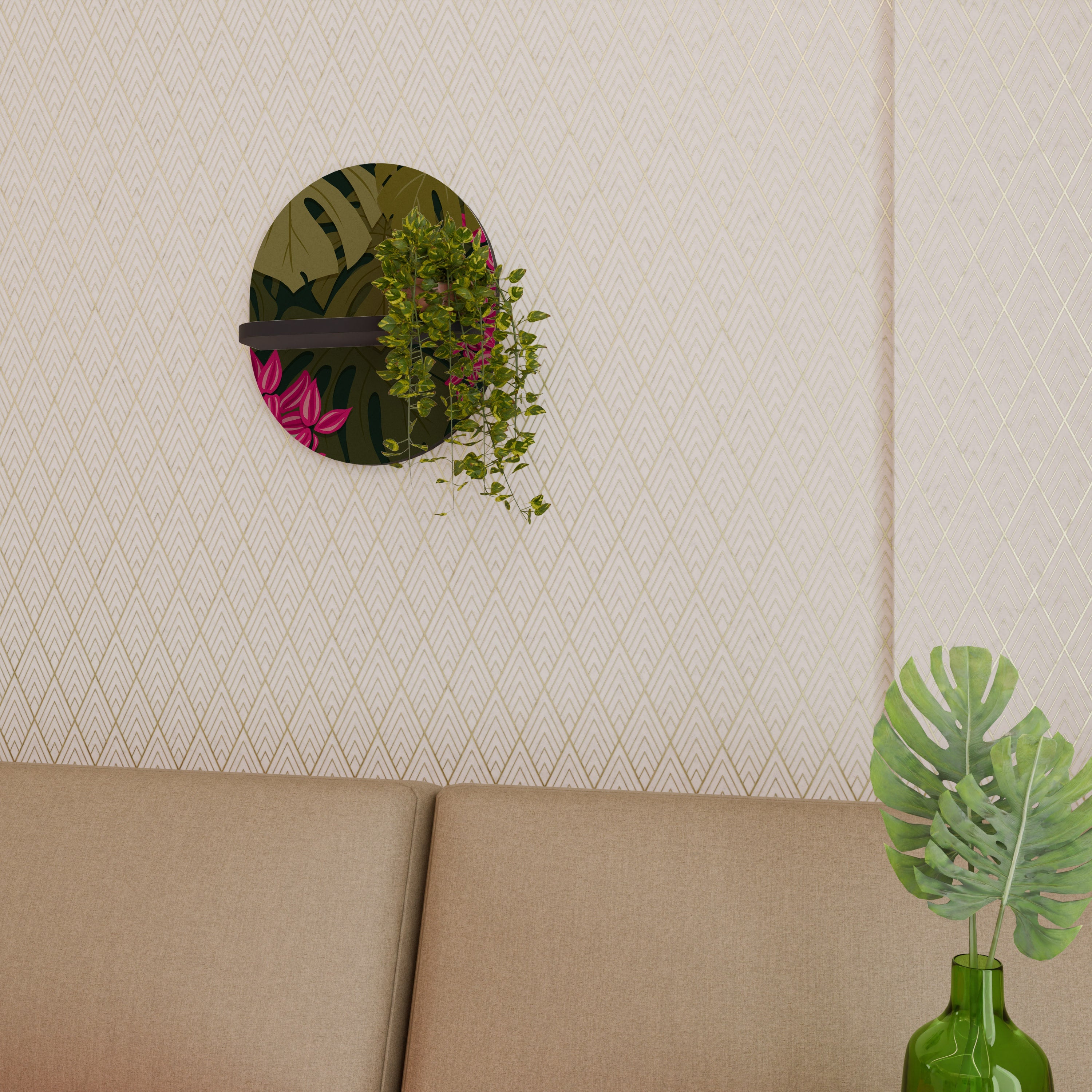 TROPICAL BEAUTY Prateleira Oval Decorativa em Acabamento Preto