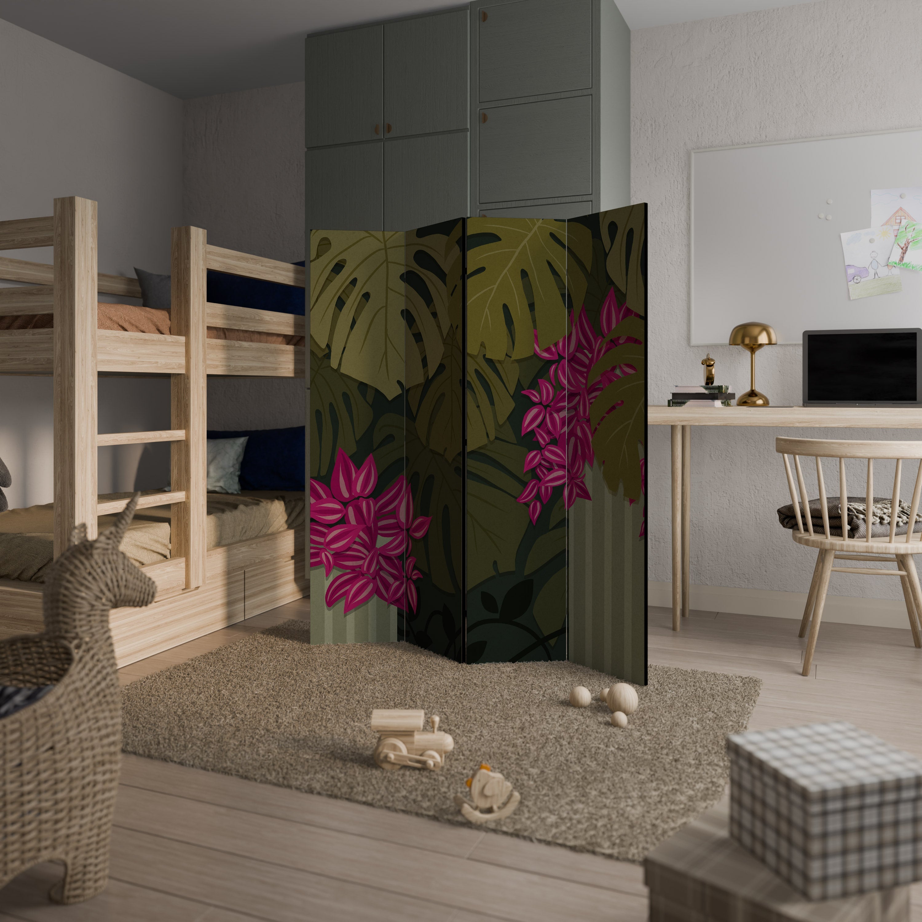 TROPICAL BEAUTY Biombo Decorativo de 4 Painéis