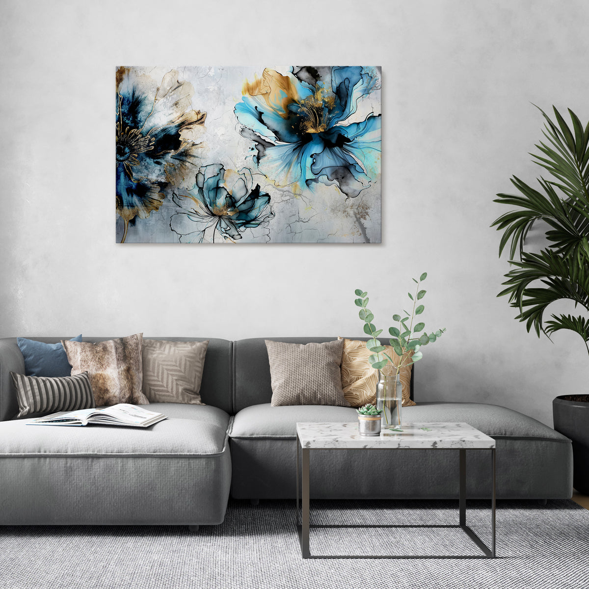 COBALT BLOSSOMS Horizontal Canvas Print