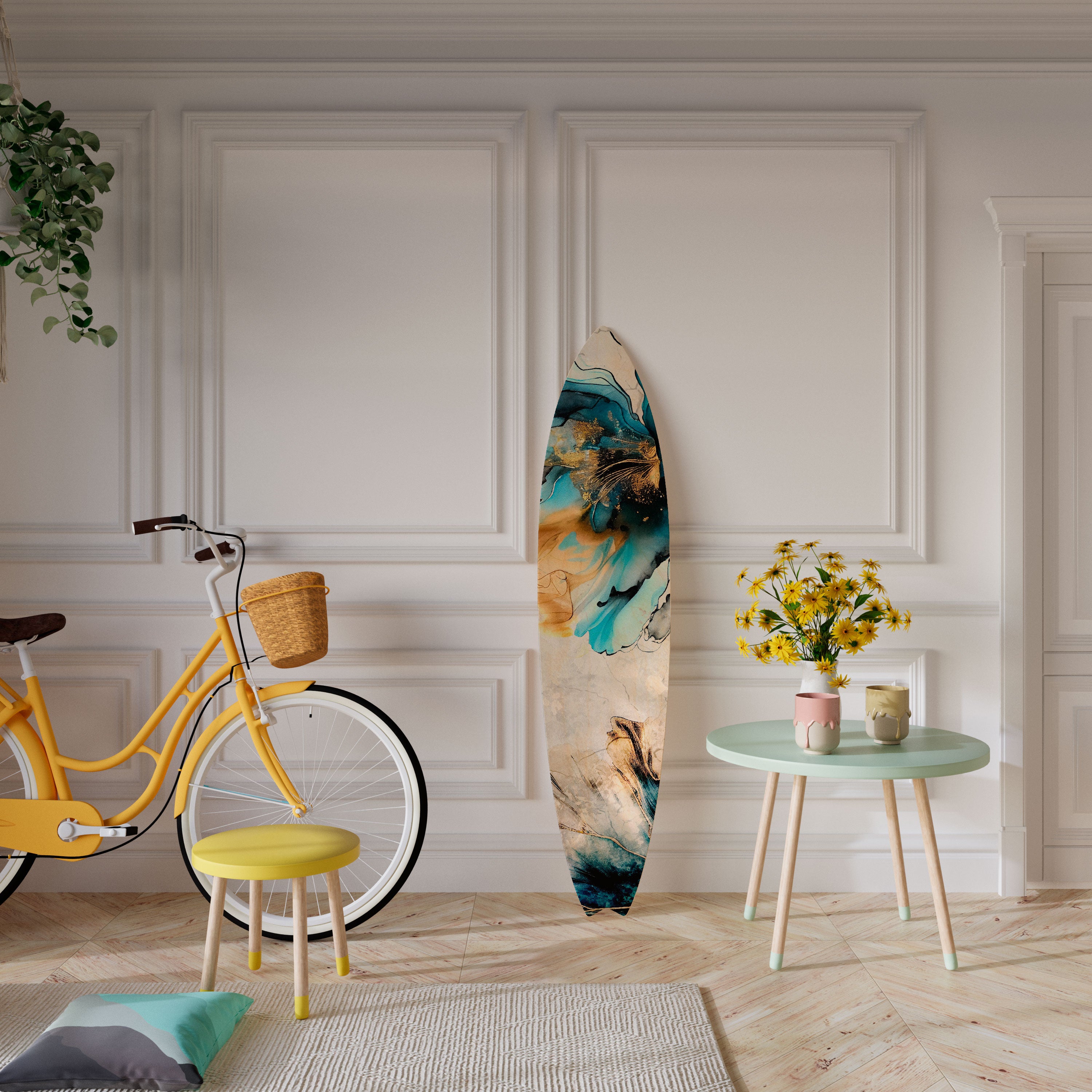 COBALT BLOSSOMS Prancha de surf decorativa em contraplacado