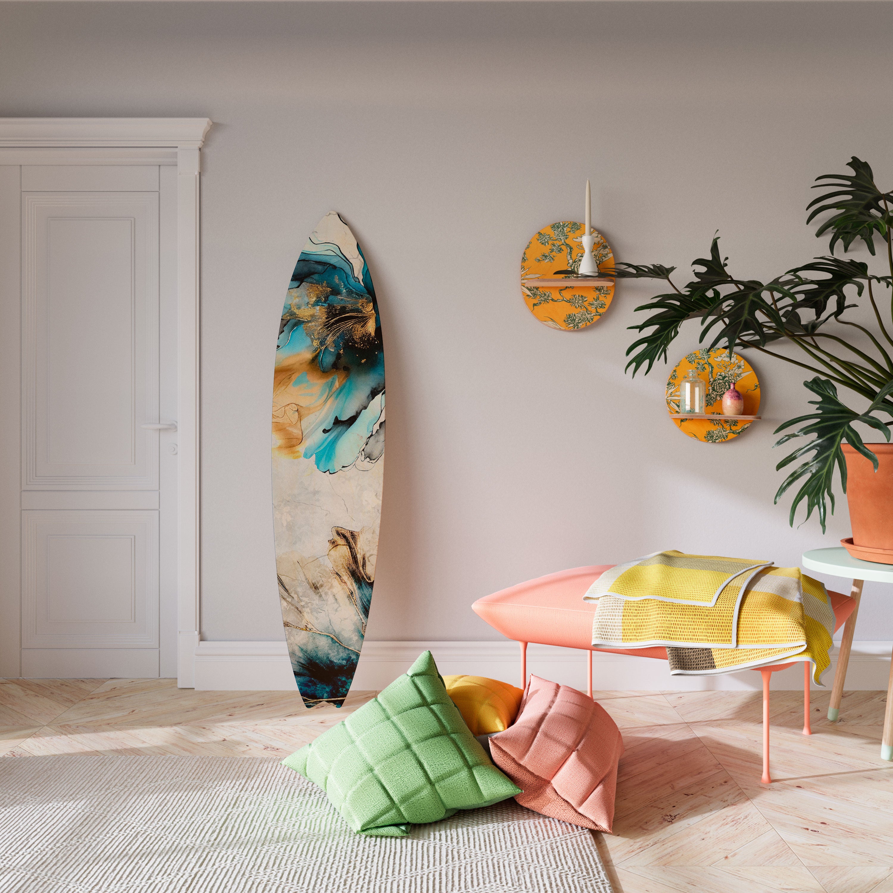 COBALT BLOSSOMS Prancha de surf decorativa em contraplacado