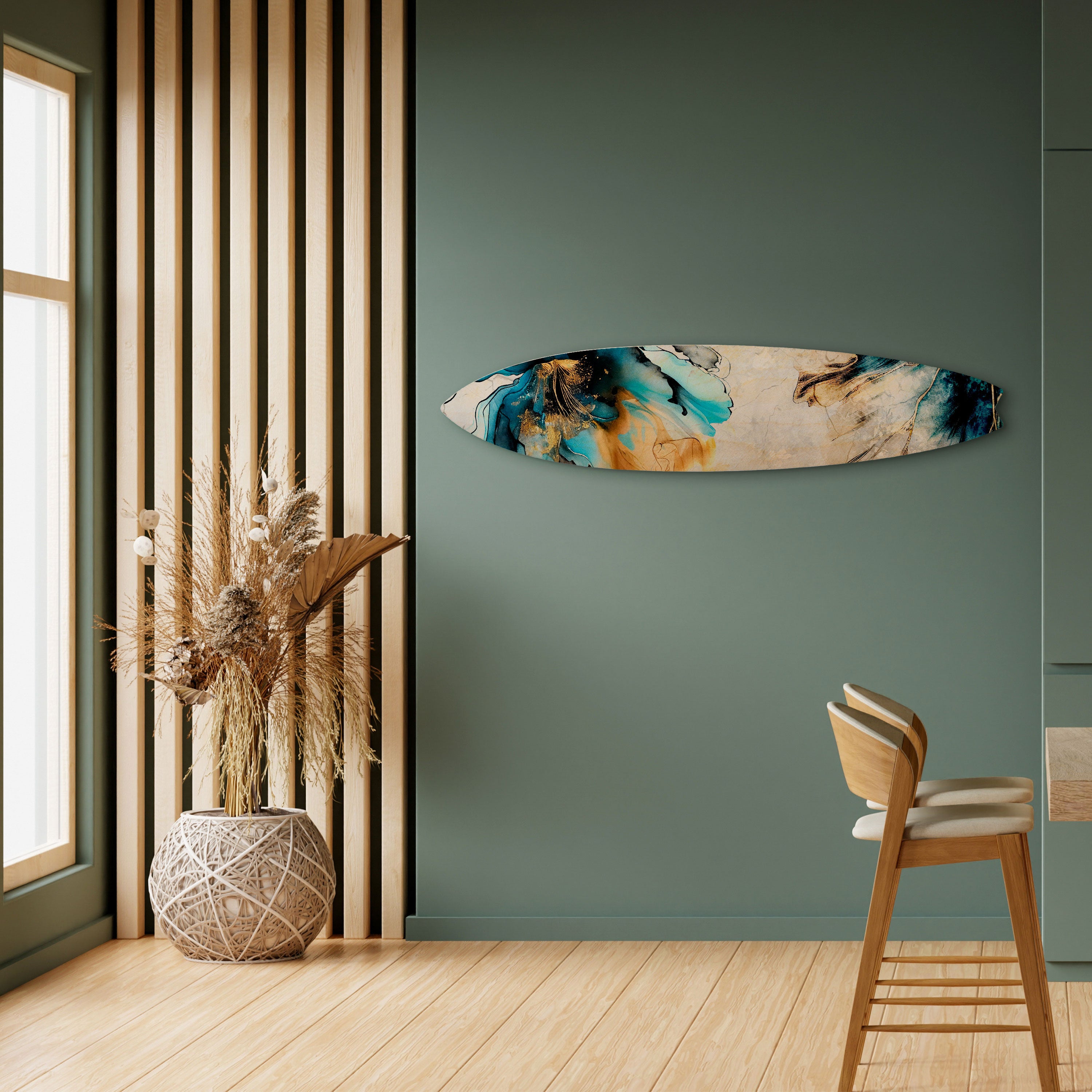 COBALT BLOSSOMS Decorative Plywood Surfboard