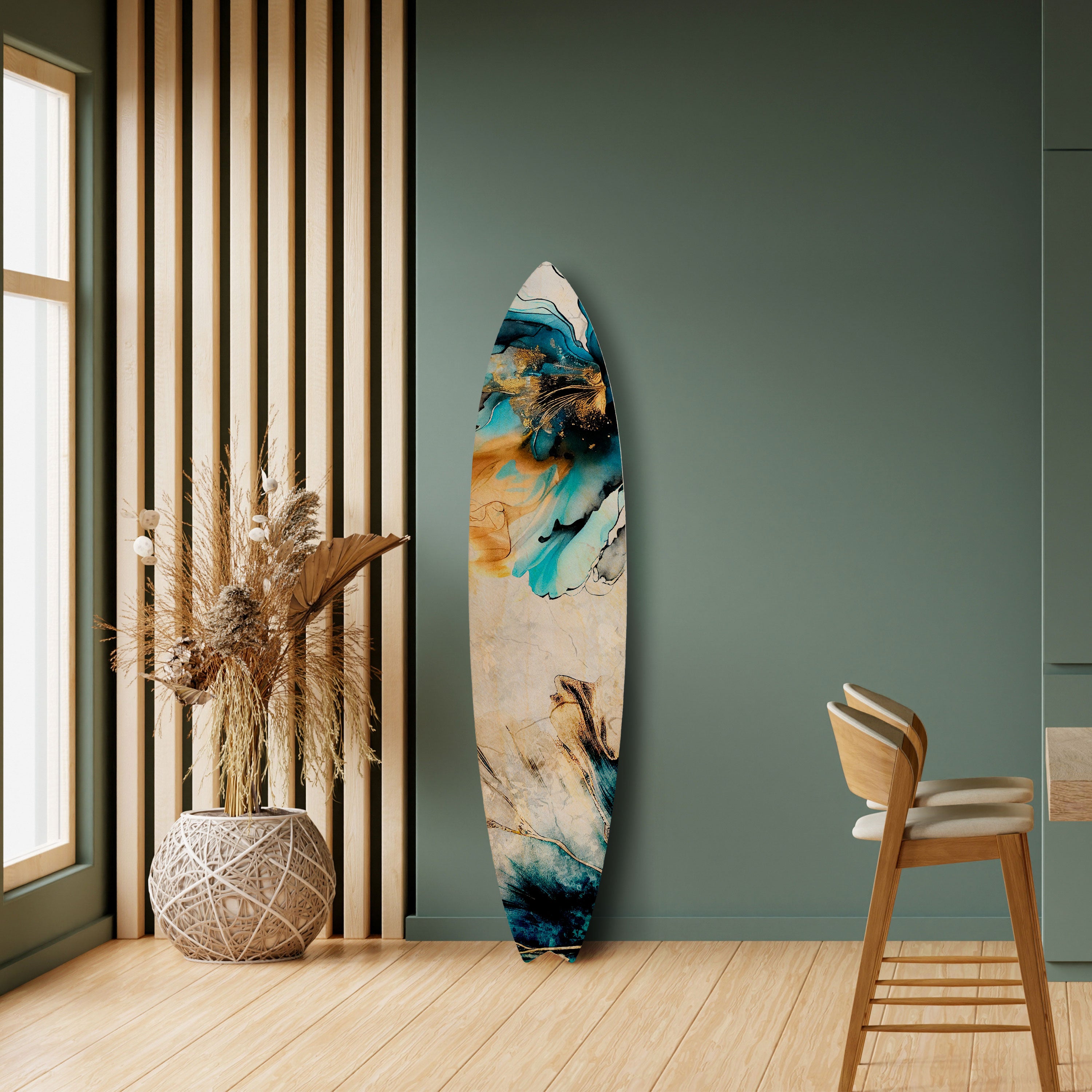 COBALT BLOSSOMS Decorative Plywood Surfboard