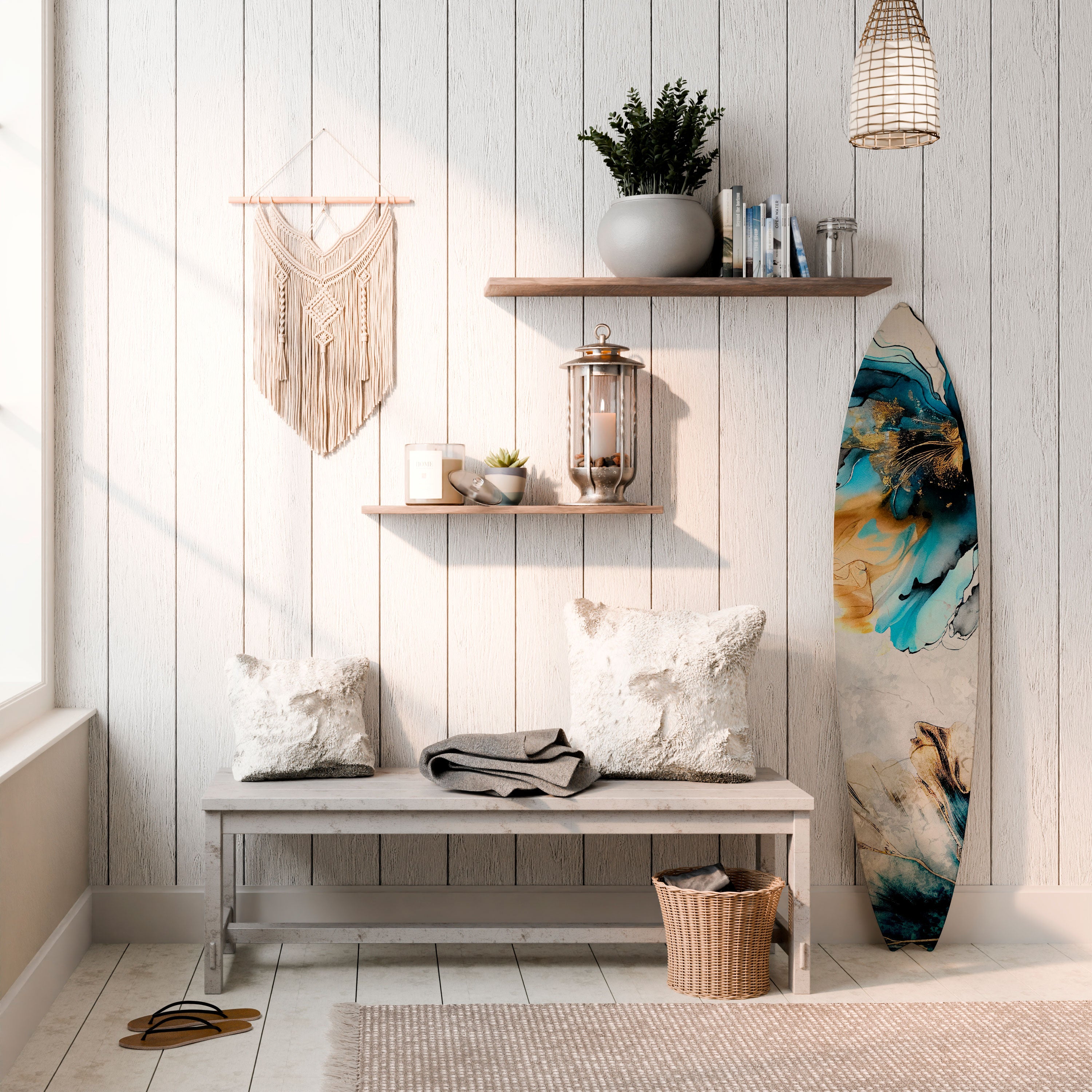 COBALT BLOSSOMS Decorative Plywood Surfboard