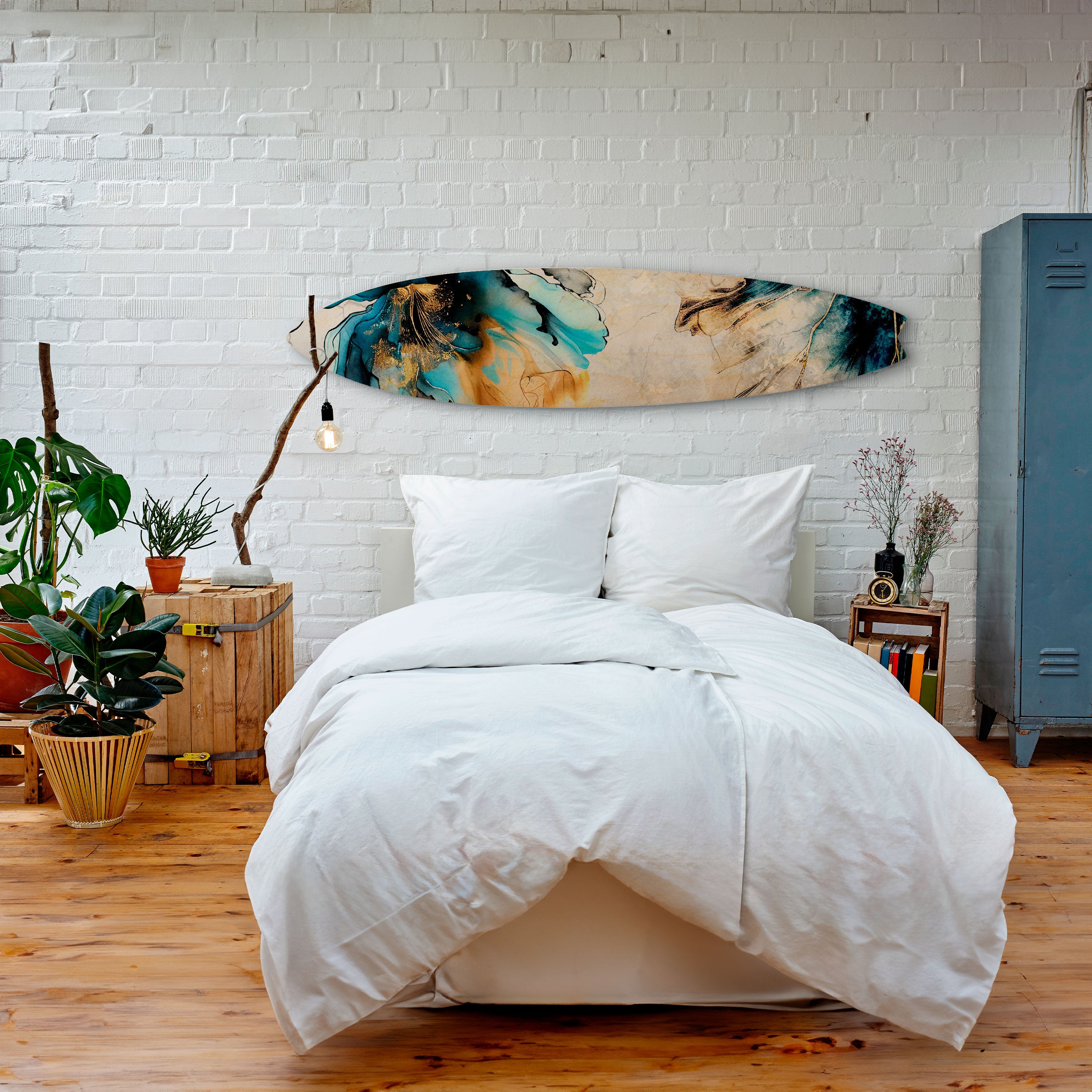 COBALT BLOSSOMS Decorative Plywood Surfboard