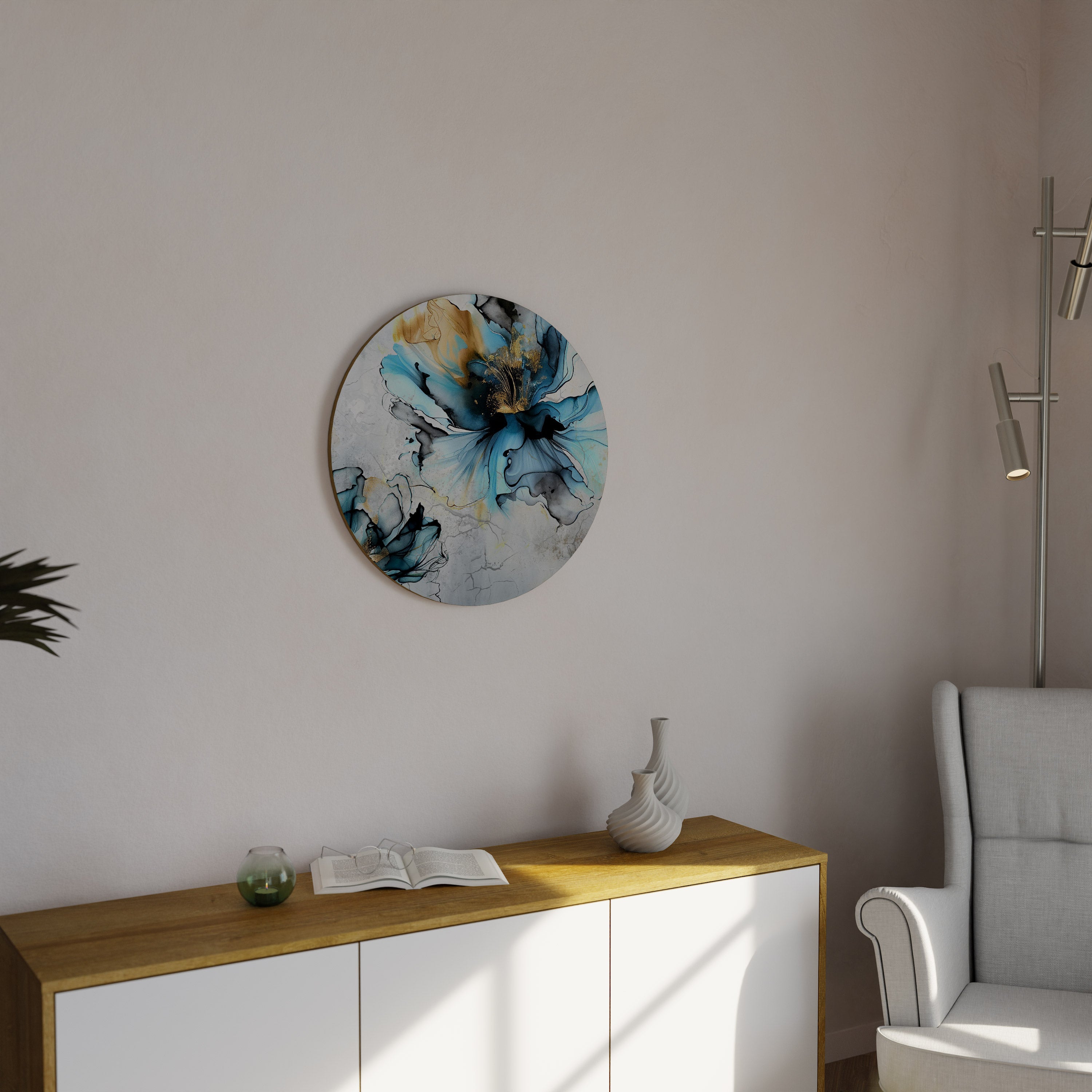 COBALT BLOSSOMS Round Wall Art