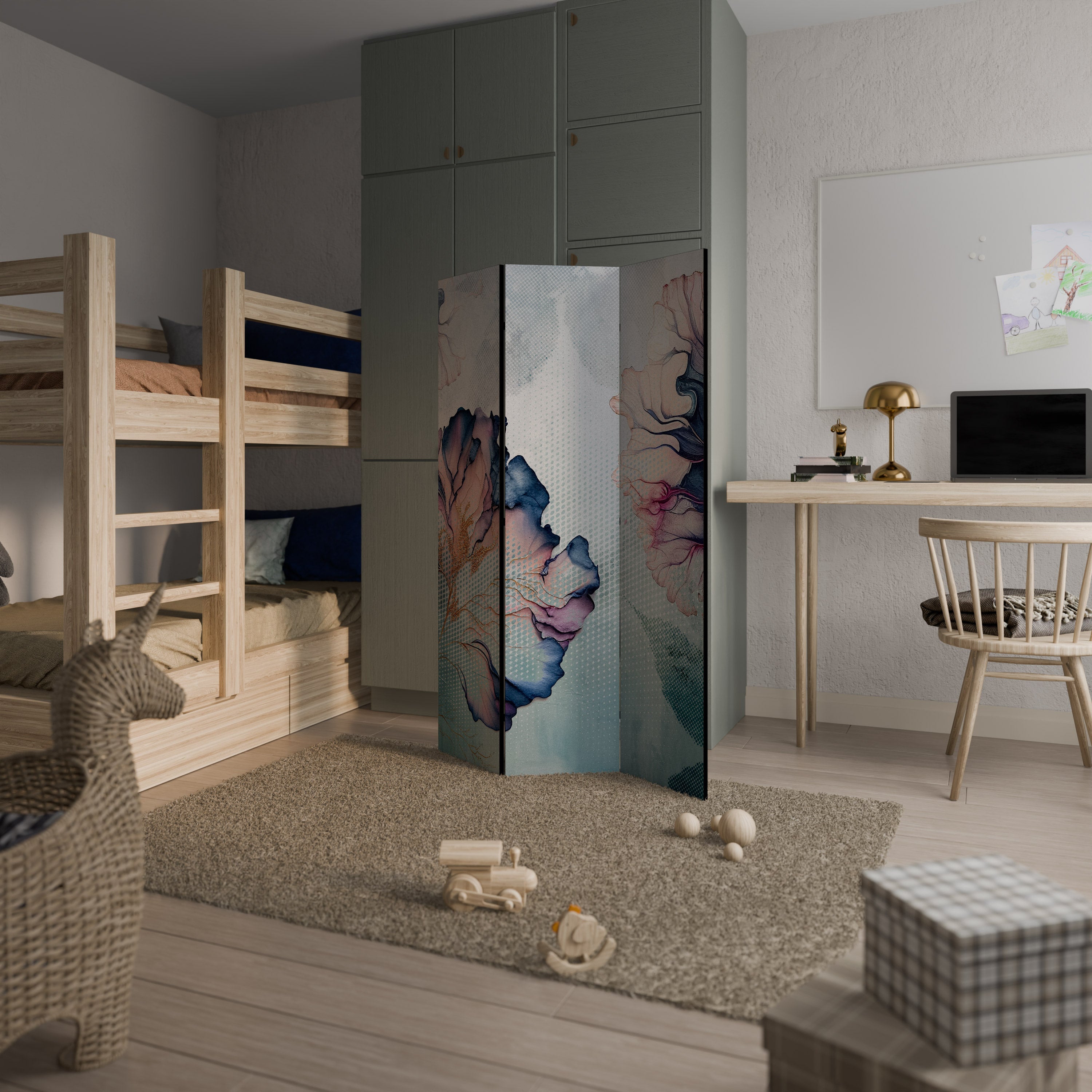 ICY BLOSSOMS Biombo Decorativo de 3 Painéis