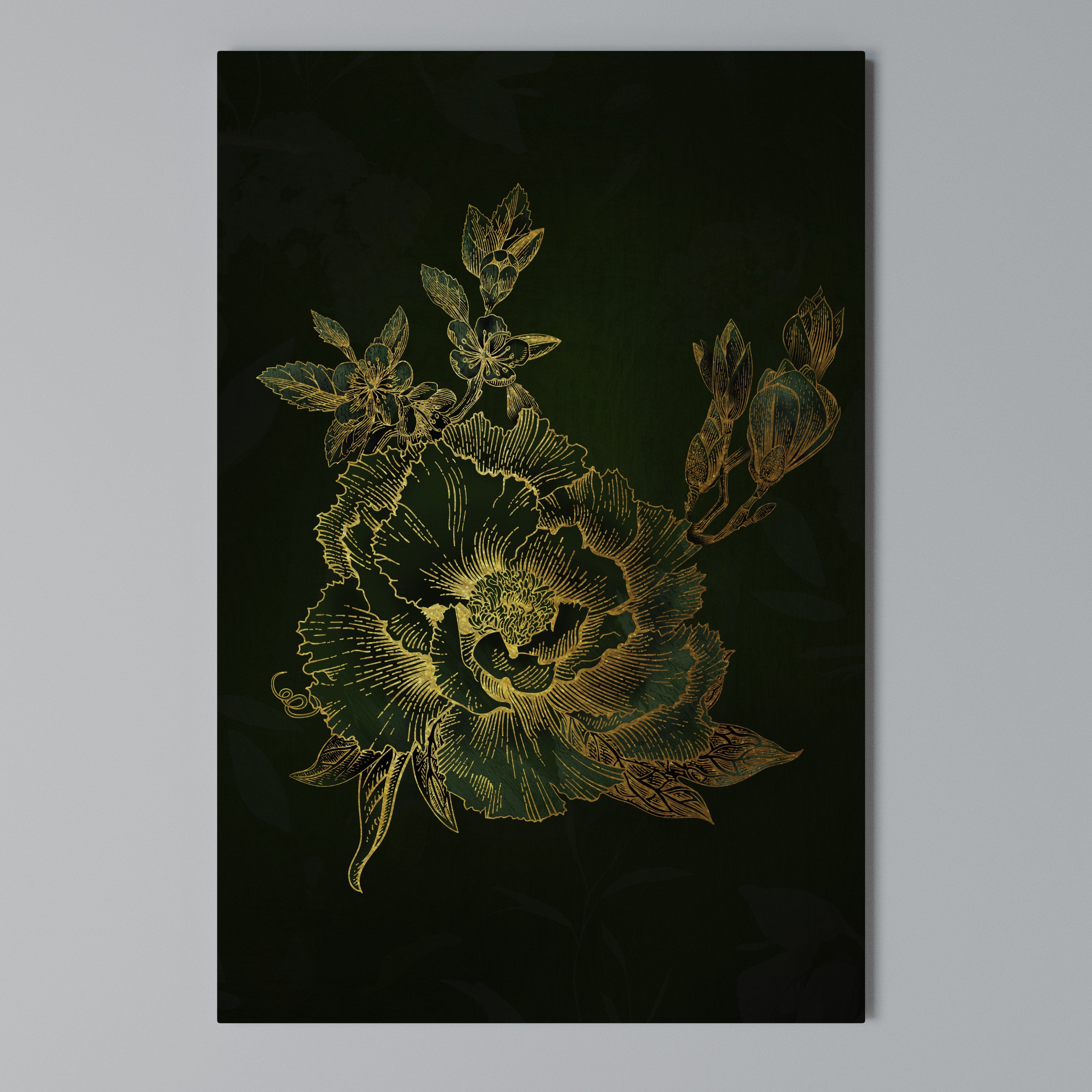MIDNIGHT FLORAL GLIMMER Quadro em tela vertical