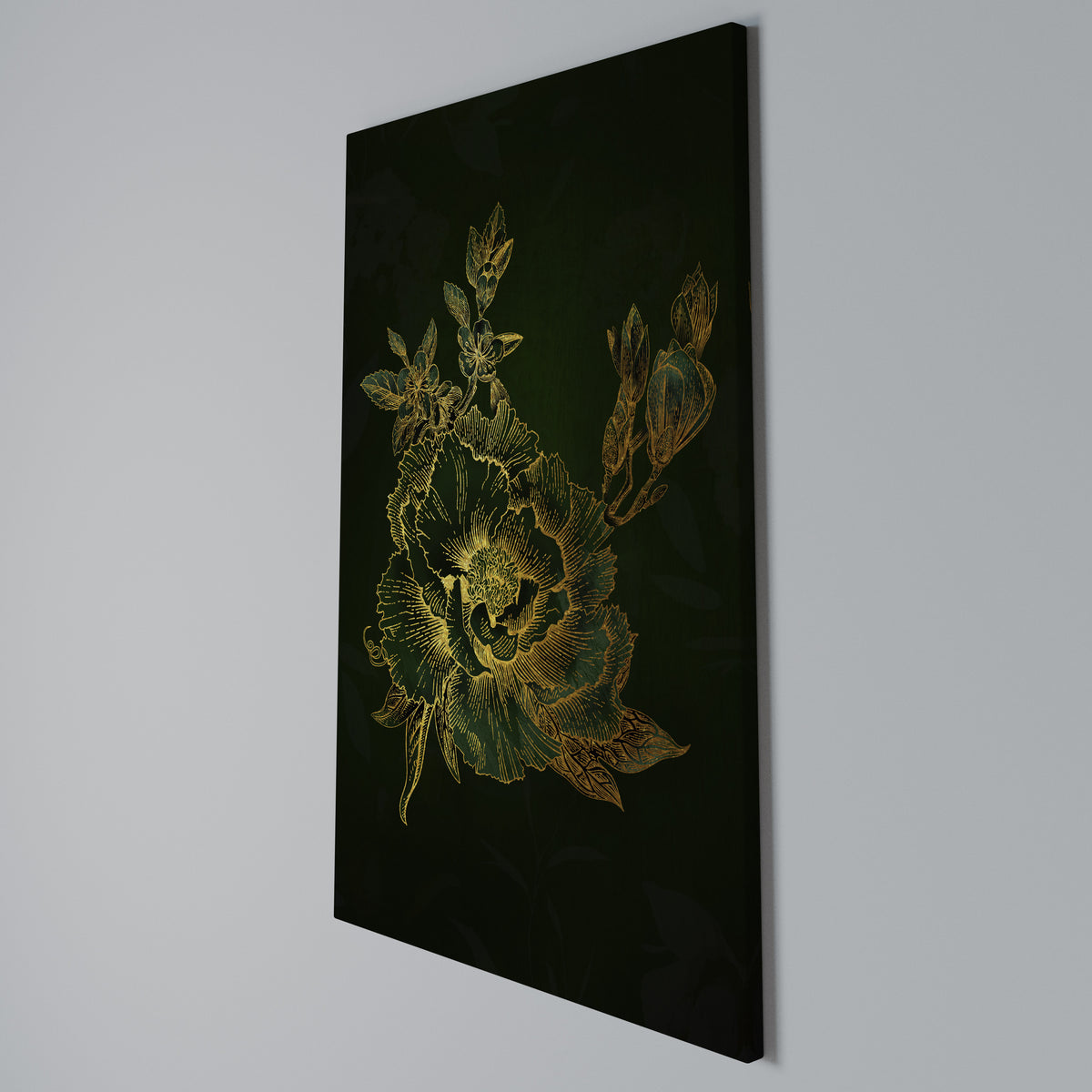 MIDNIGHT FLORAL GLIMMER Quadro em tela vertical