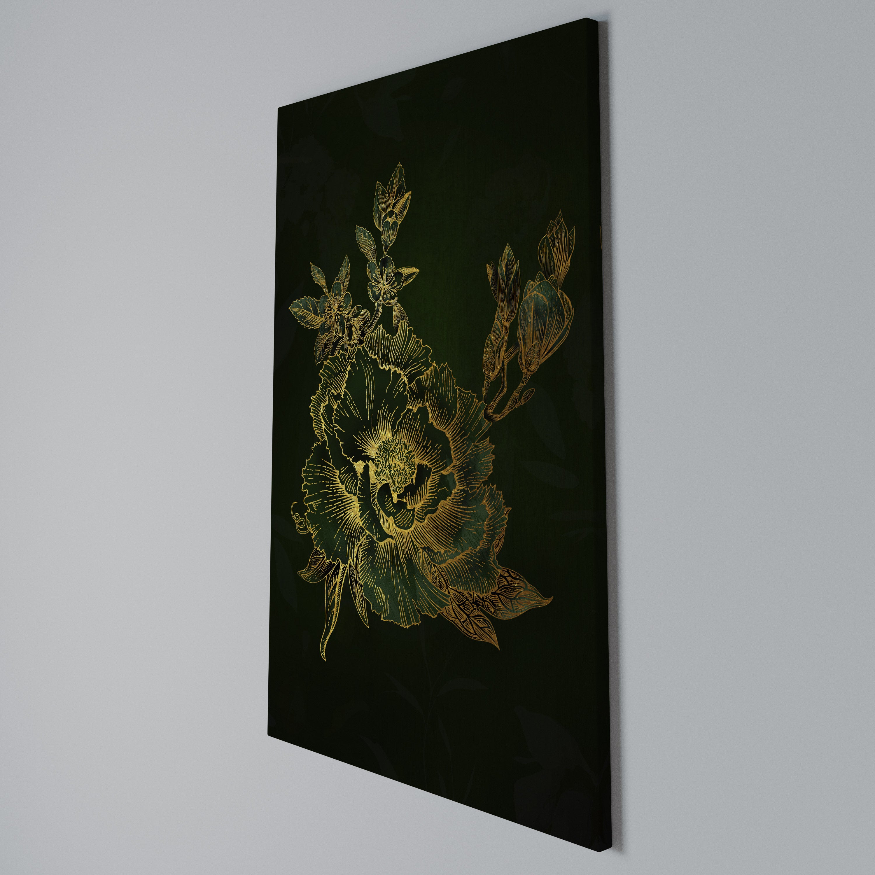 MIDNIGHT FLORAL GLIMMER Quadro em tela vertical