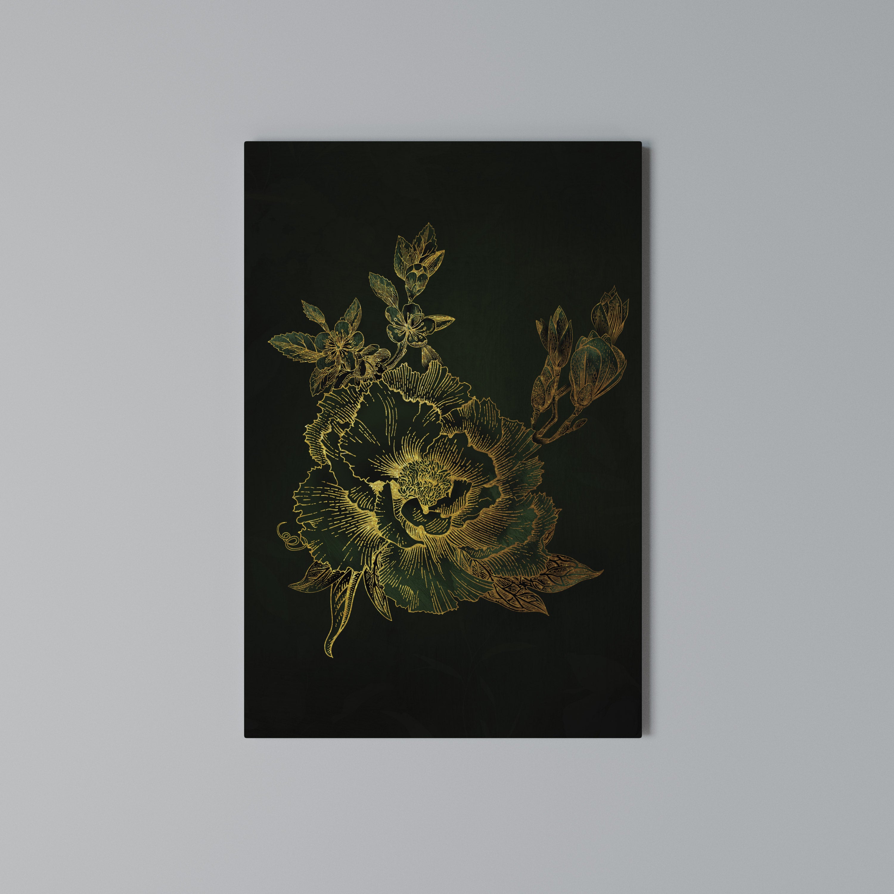 MIDNIGHT FLORAL GLIMMER Quadro em tela vertical