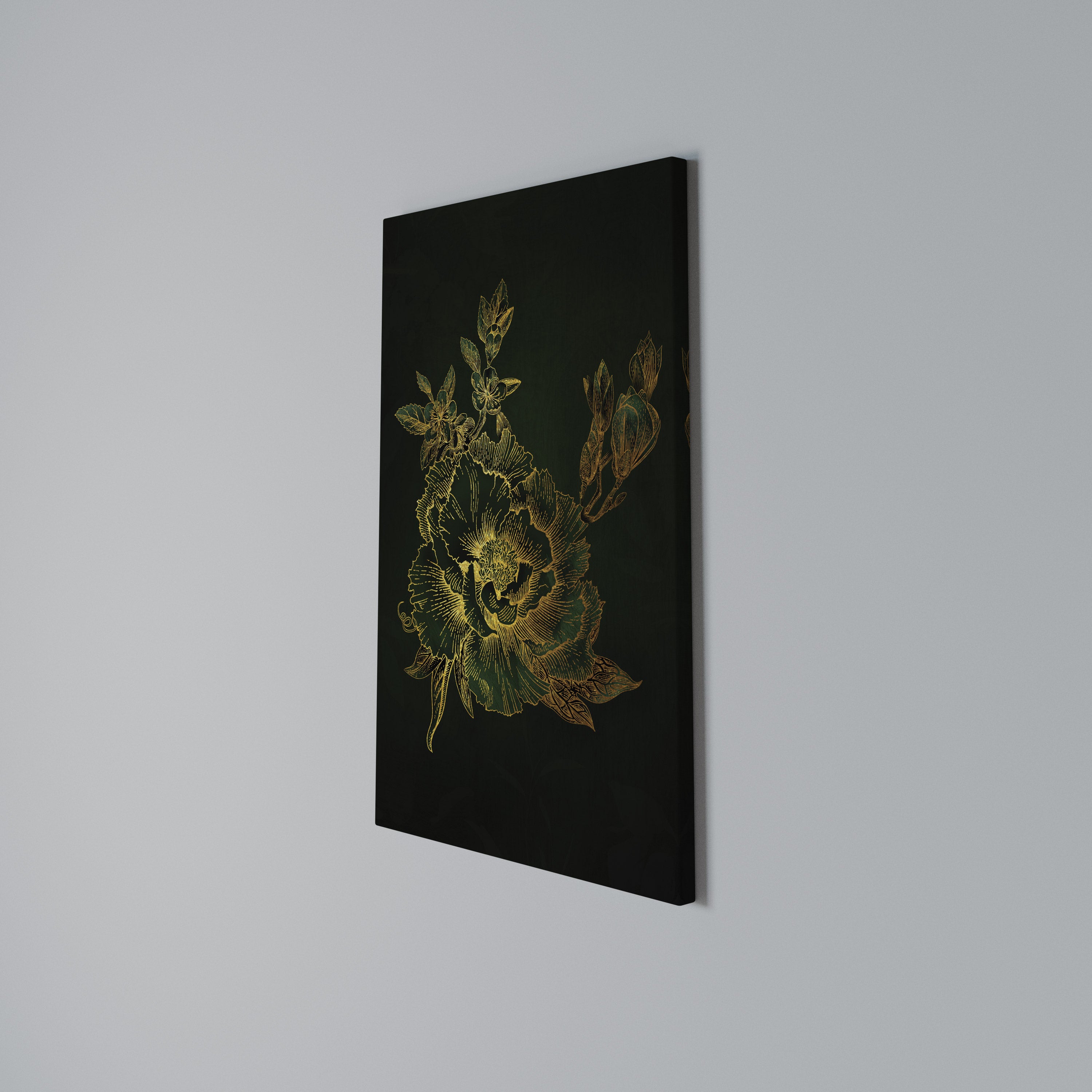 MIDNIGHT FLORAL GLIMMER Quadro em tela vertical