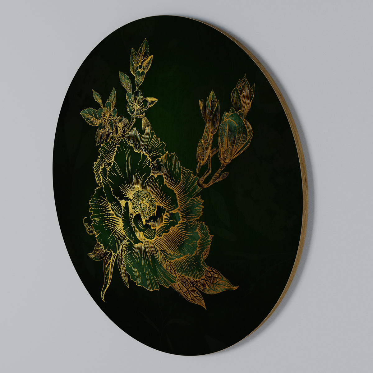 MIDNIGHT FLORAL GLIMMER Round Wall Art