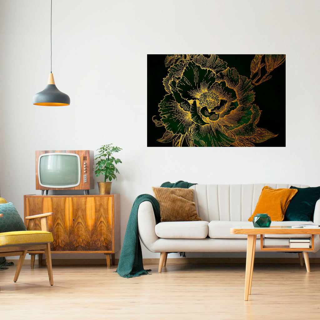 MIDNIGHT FLORAL GLIMMER Peel and Stick Horizontal Poster