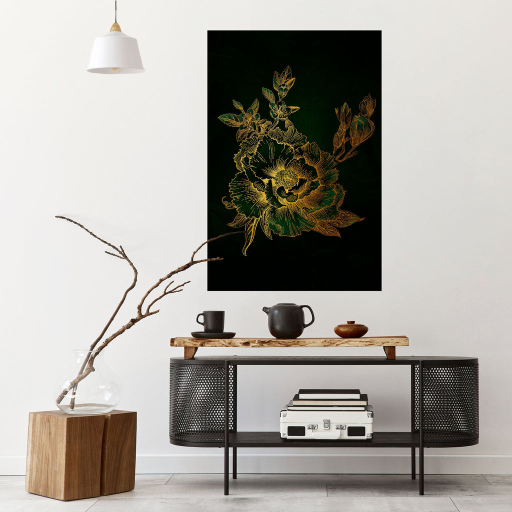 MIDNIGHT FLORAL GLIMMER Poster Vertical Autocolante