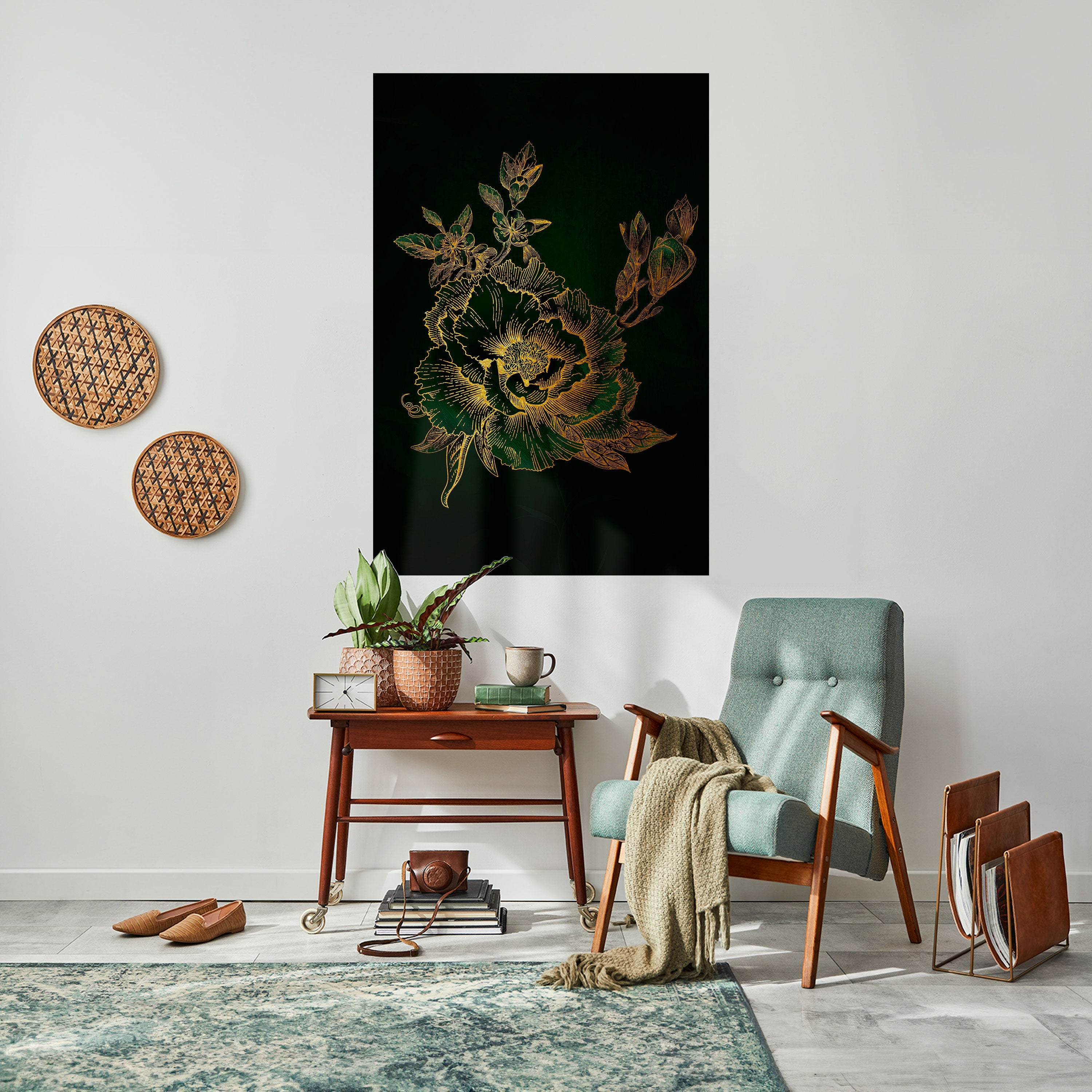 MIDNIGHT FLORAL GLIMMER Poster Vertical Autocolante