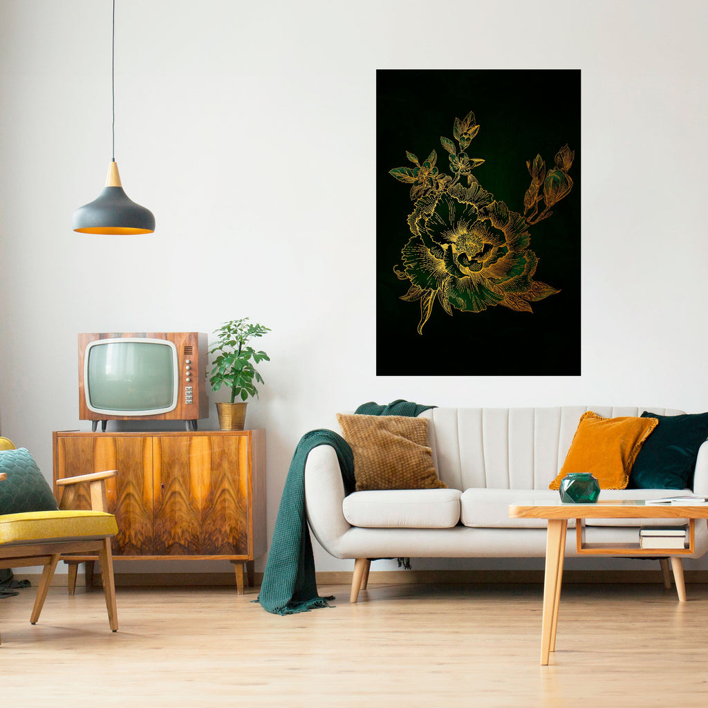 MIDNIGHT FLORAL GLIMMER Poster Vertical Autocolante