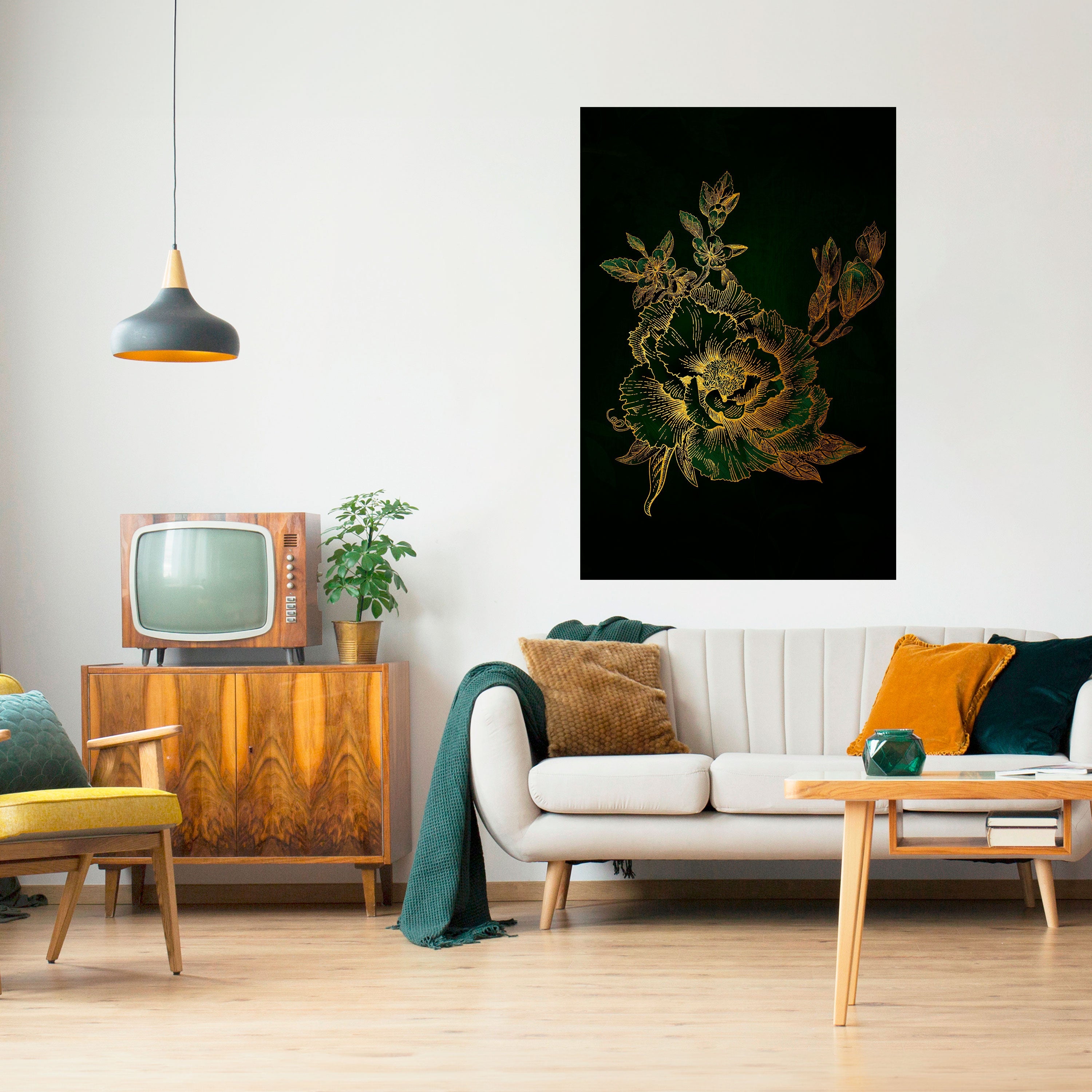 MIDNIGHT FLORAL GLIMMER Poster Vertical Autocolante