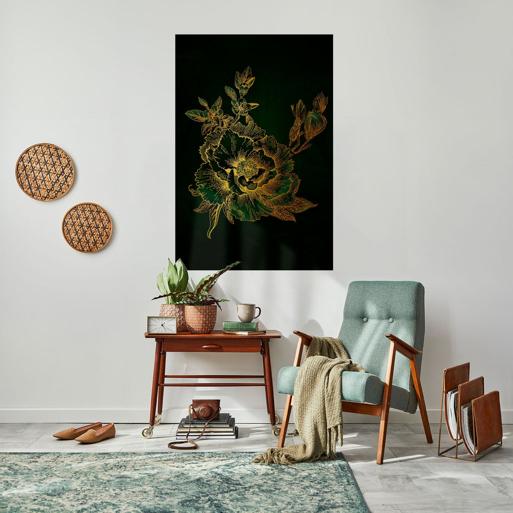 MIDNIGHT FLORAL GLIMMER Poster Vertical Autocolante