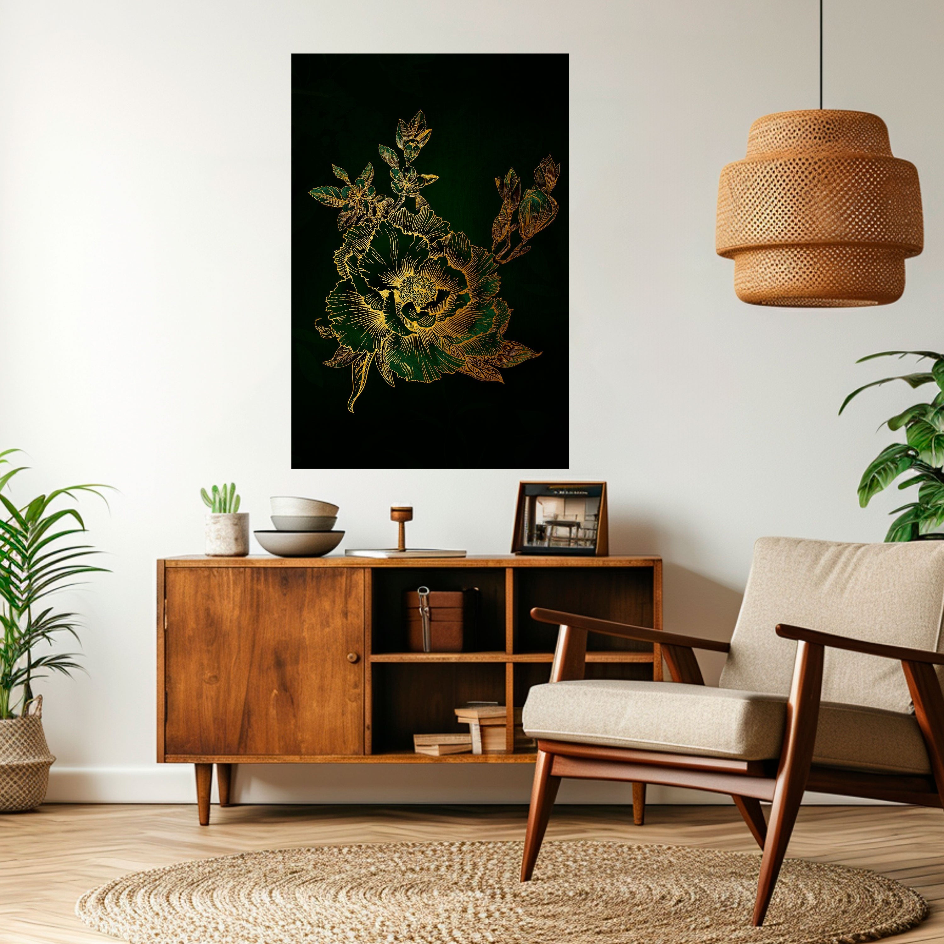 MIDNIGHT FLORAL GLIMMER Poster Vertical Autocolante