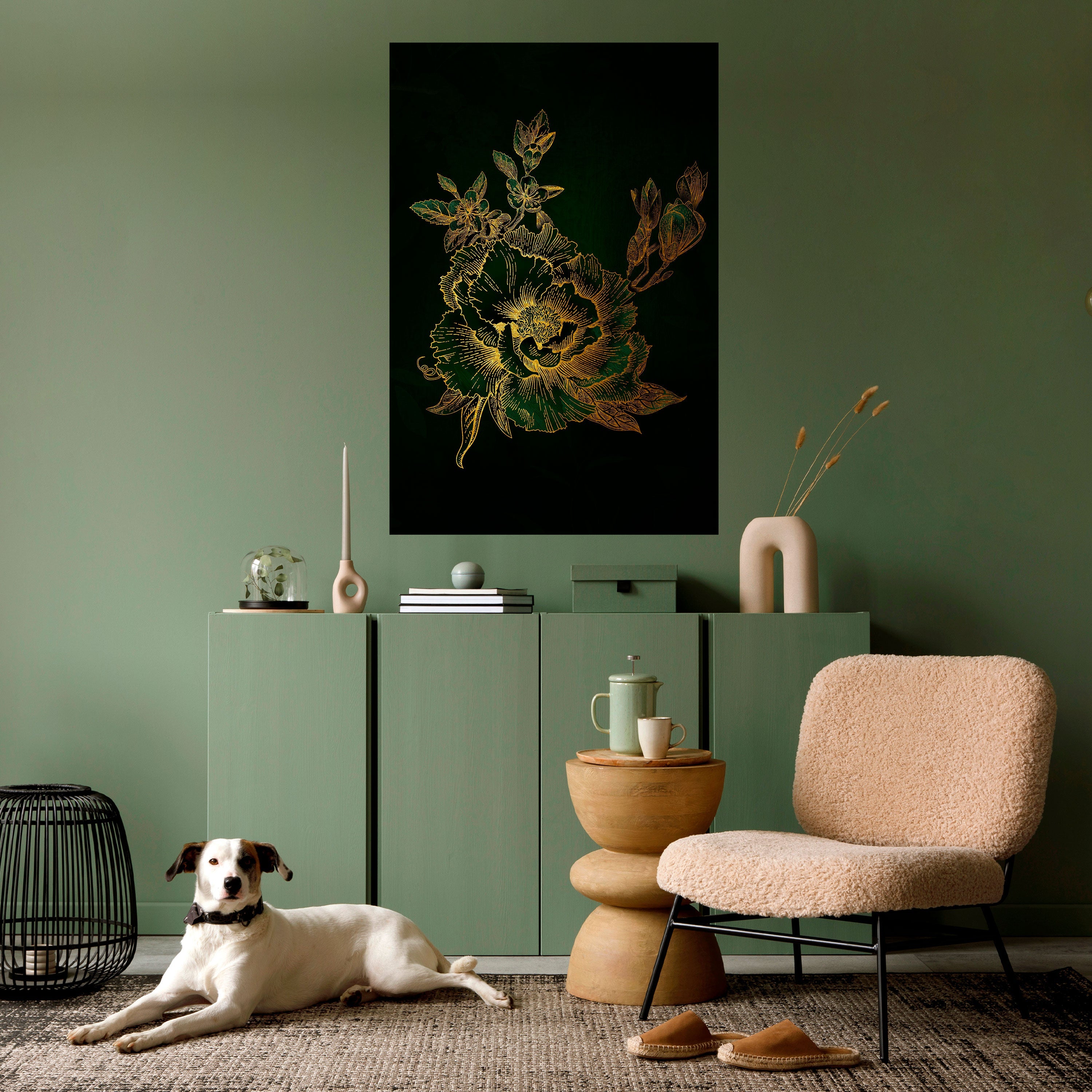 MIDNIGHT FLORAL GLIMMER Poster Vertical Autocolante