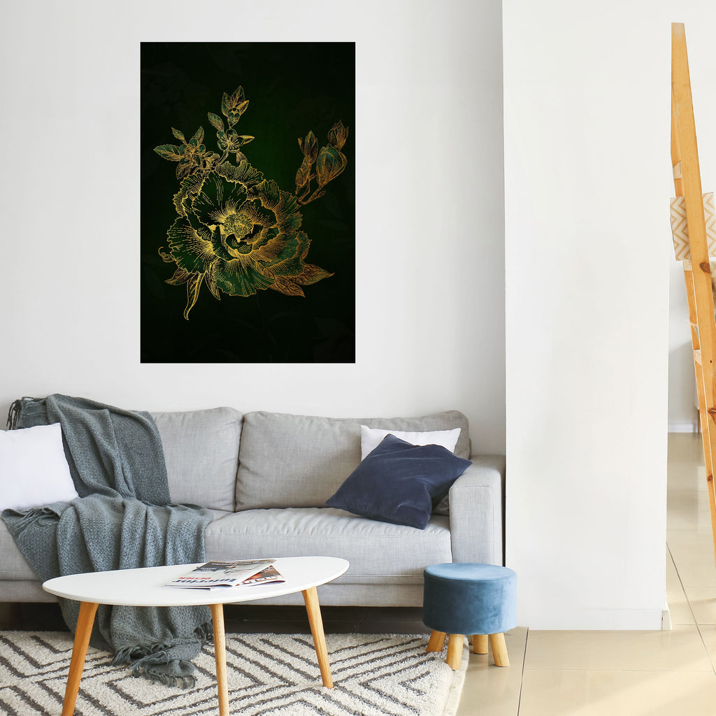 MIDNIGHT FLORAL GLIMMER Poster Vertical Autocolante