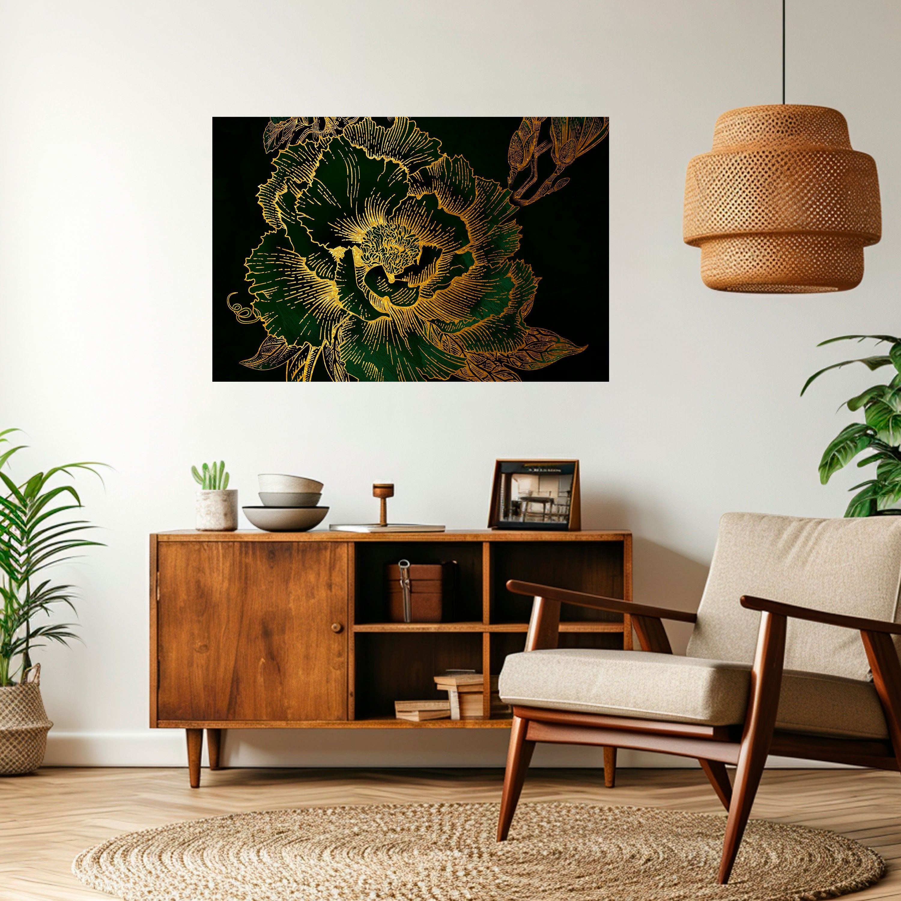 MIDNIGHT FLORAL GLIMMER Peel and Stick Horizontal Poster