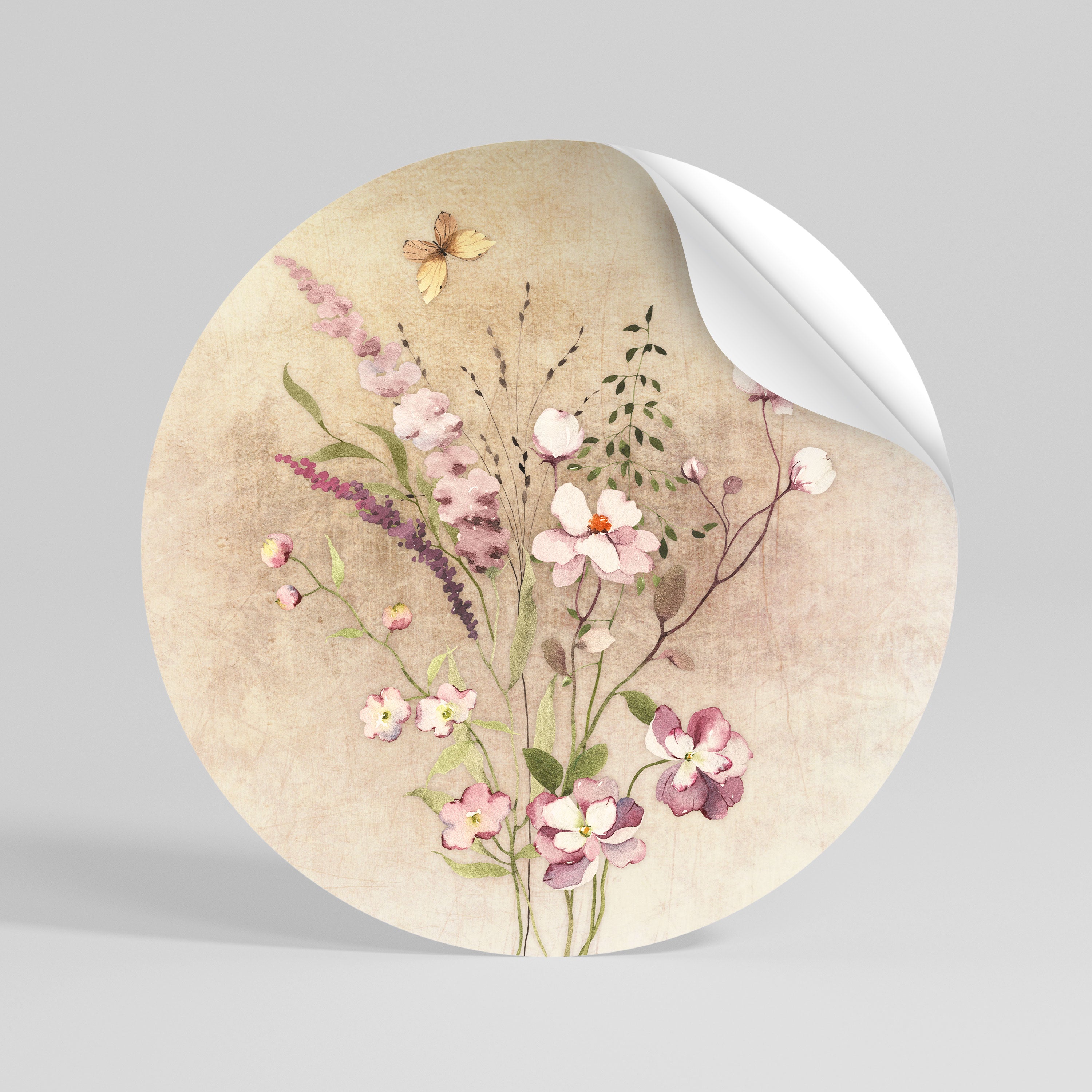 FLOWERED REVERIE Peel and Stick Round Sticker